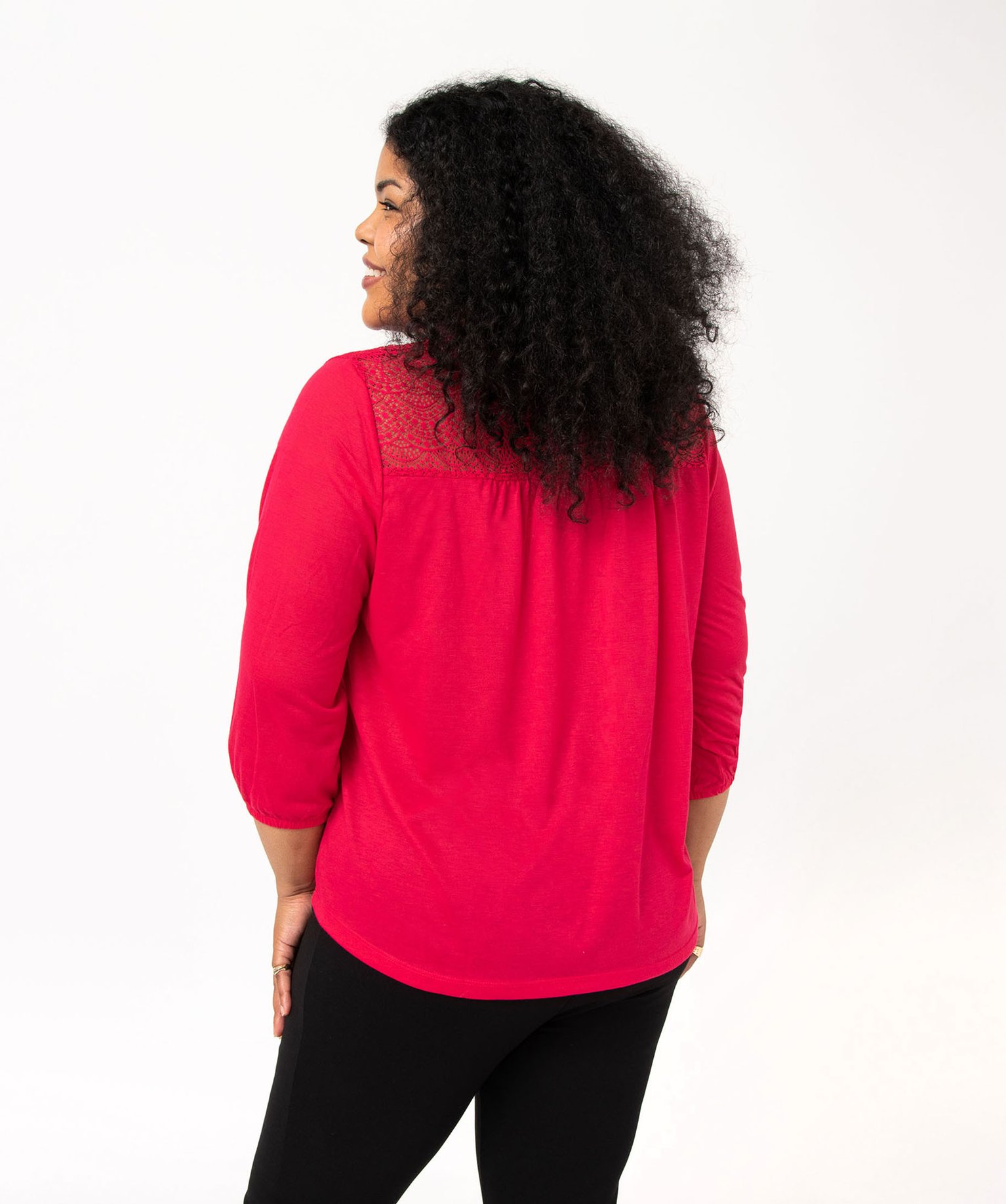 Tee-shirt droit manches 3/4 à col boutonné femme grande ta... rose | GEMO