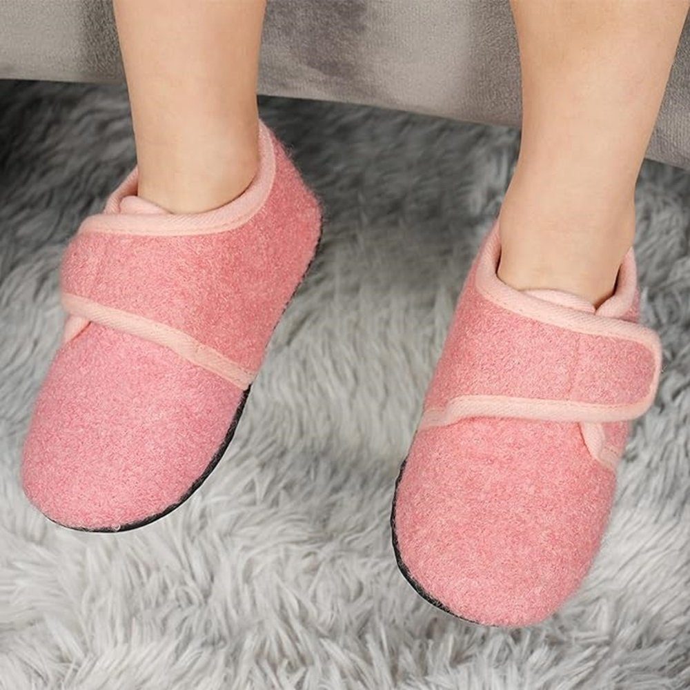 IceUnicorn Kinder-Hausschuhe - Wärmende, rutschfeste Slipper, Klettverschluss Hausschuh (1Paar Kinderhauschuhe, herausnehmbare waschbare Innensohle, rutschhemmende Sohle) Rutschfeste Gummisohle für sicheren Halt