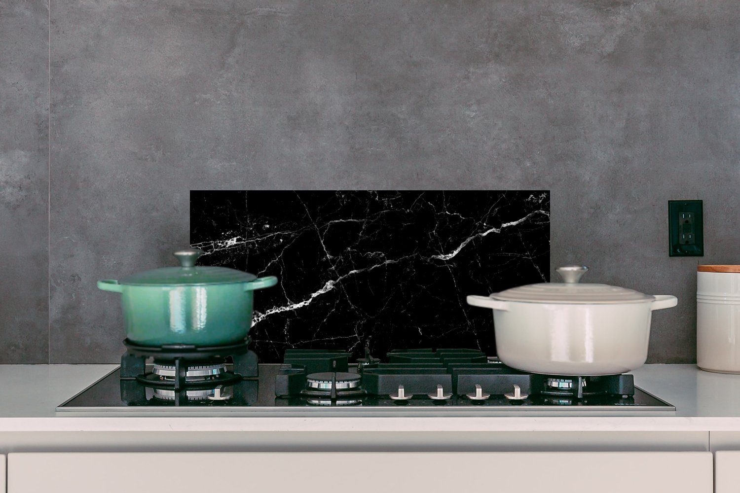 MuchoWow Küchenrückwand Marmoroptik - Schwarz - Luxus, (1-tlg), 60x30 cm, Wandschutz, gegen Fett und Schmutzflecken für Küchen