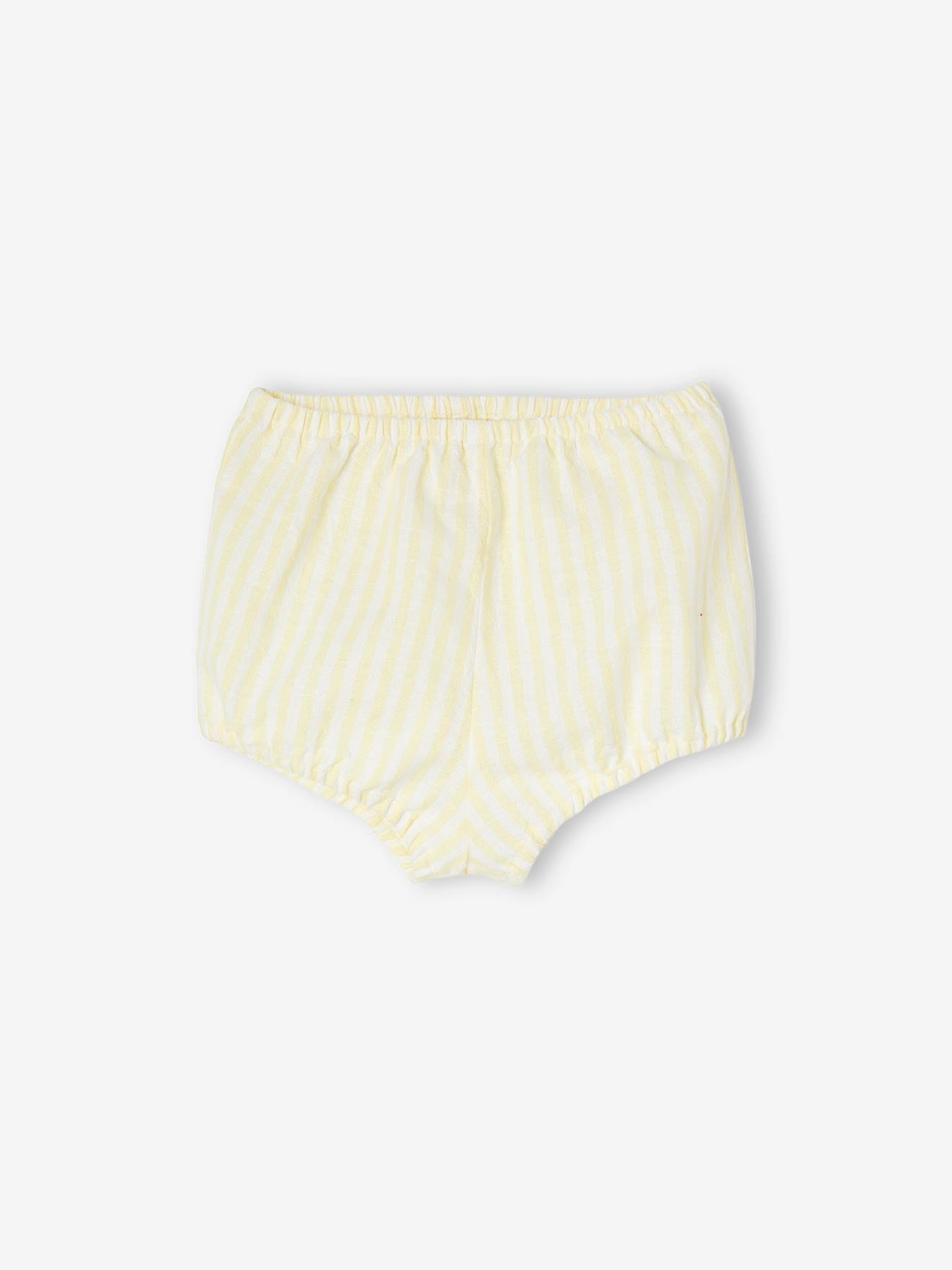 Ensemble 3 pièces Bébé : robe + bloomer + bandeau jaune pastel