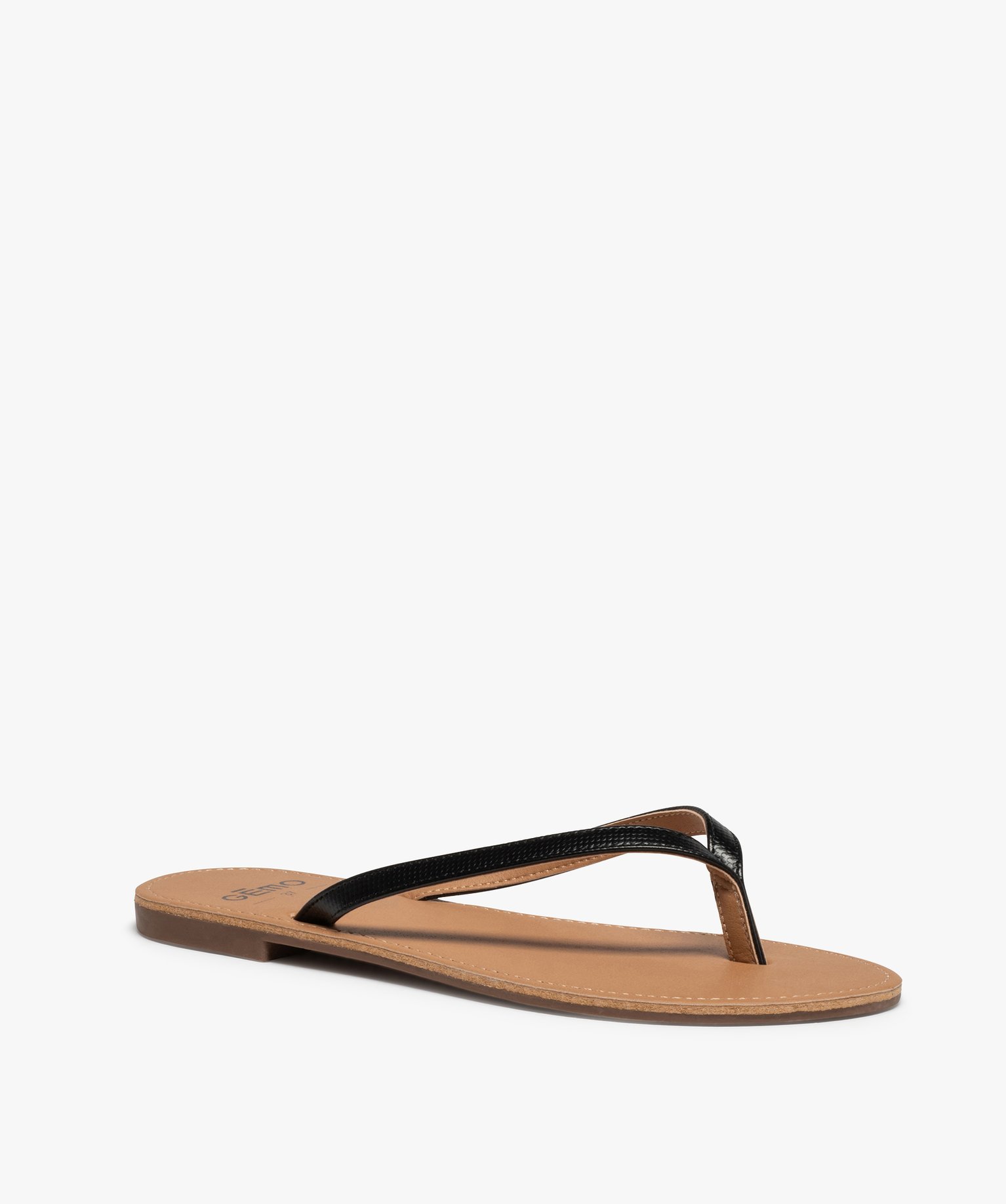 Tongs femme à petit talon plat et lanières fines noir | GEMO