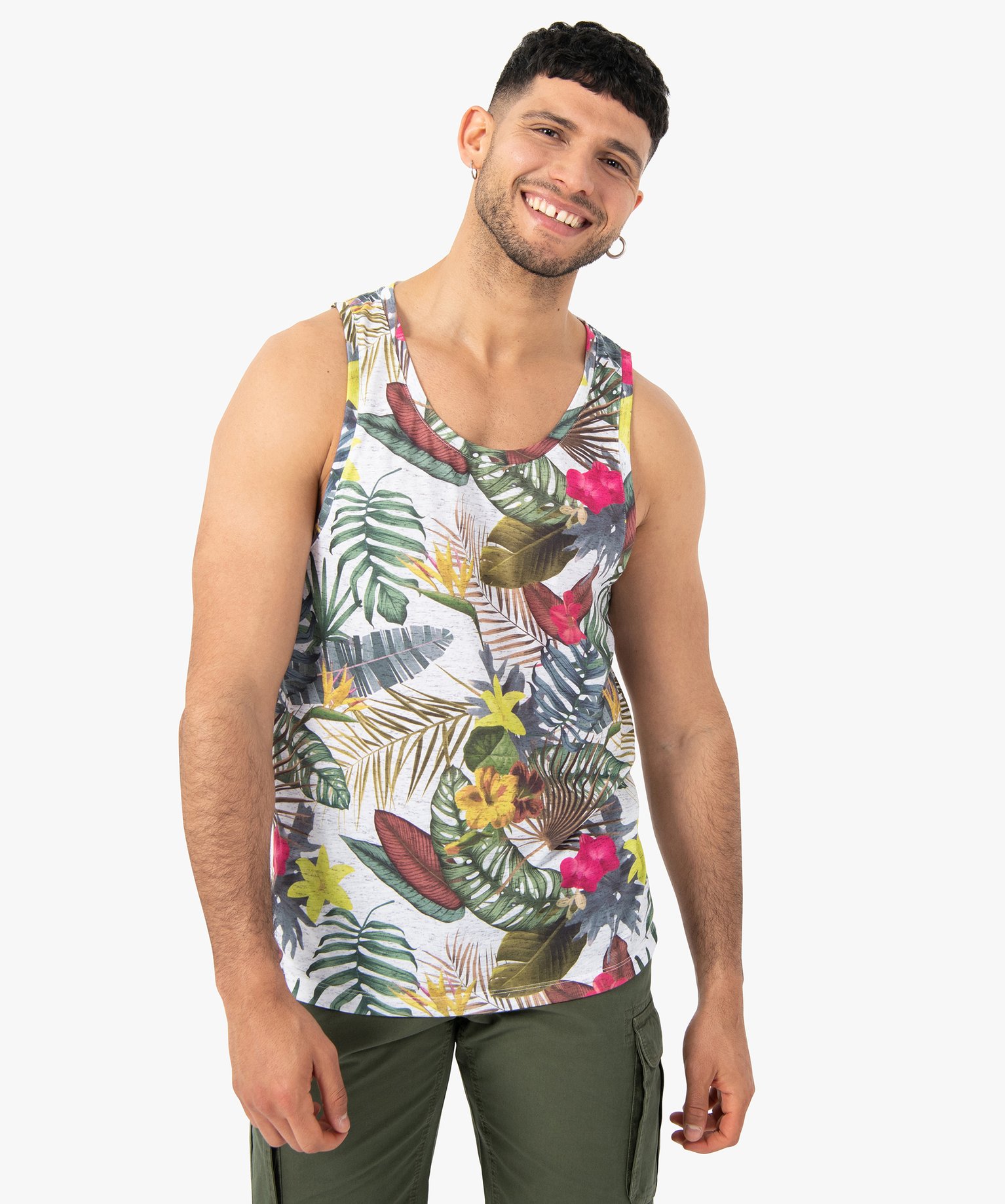 Débardeur homme à motifs fleuris noir | GEMO