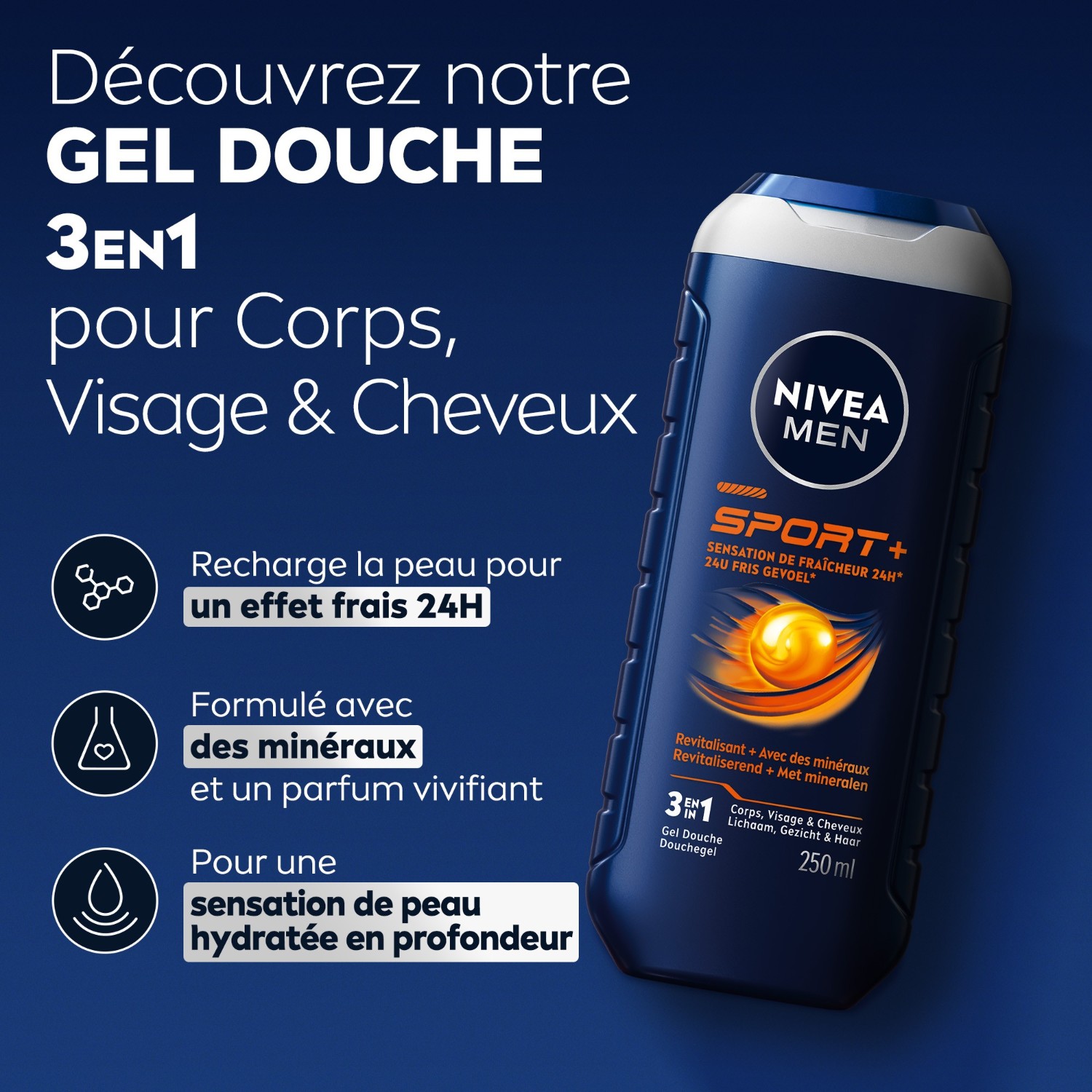 NIVEA Men's 3 w 1 Rewitalizujący żel pod prysznic po treningu do twarzy, ciała i włosów
