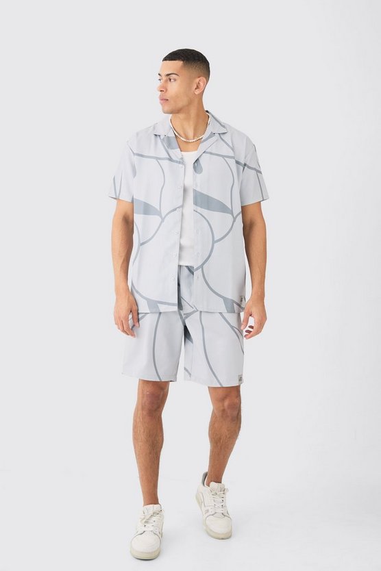 Weiches Twill Hemd und Shorts mit abstraktem Print