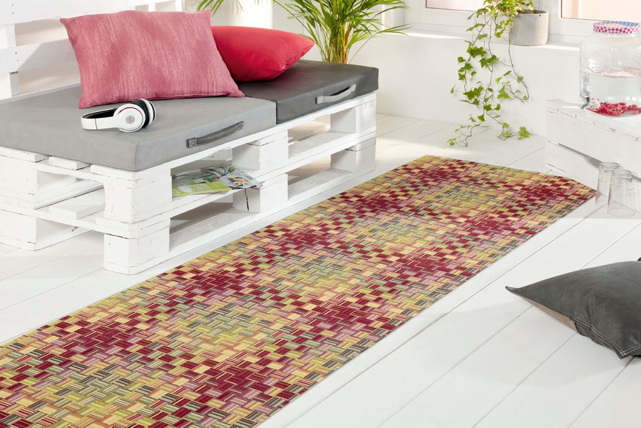 Schütte Peyer Syntex Mira Jacquard Teppich Flechtgewebe Bunt 80 x 200 cm
