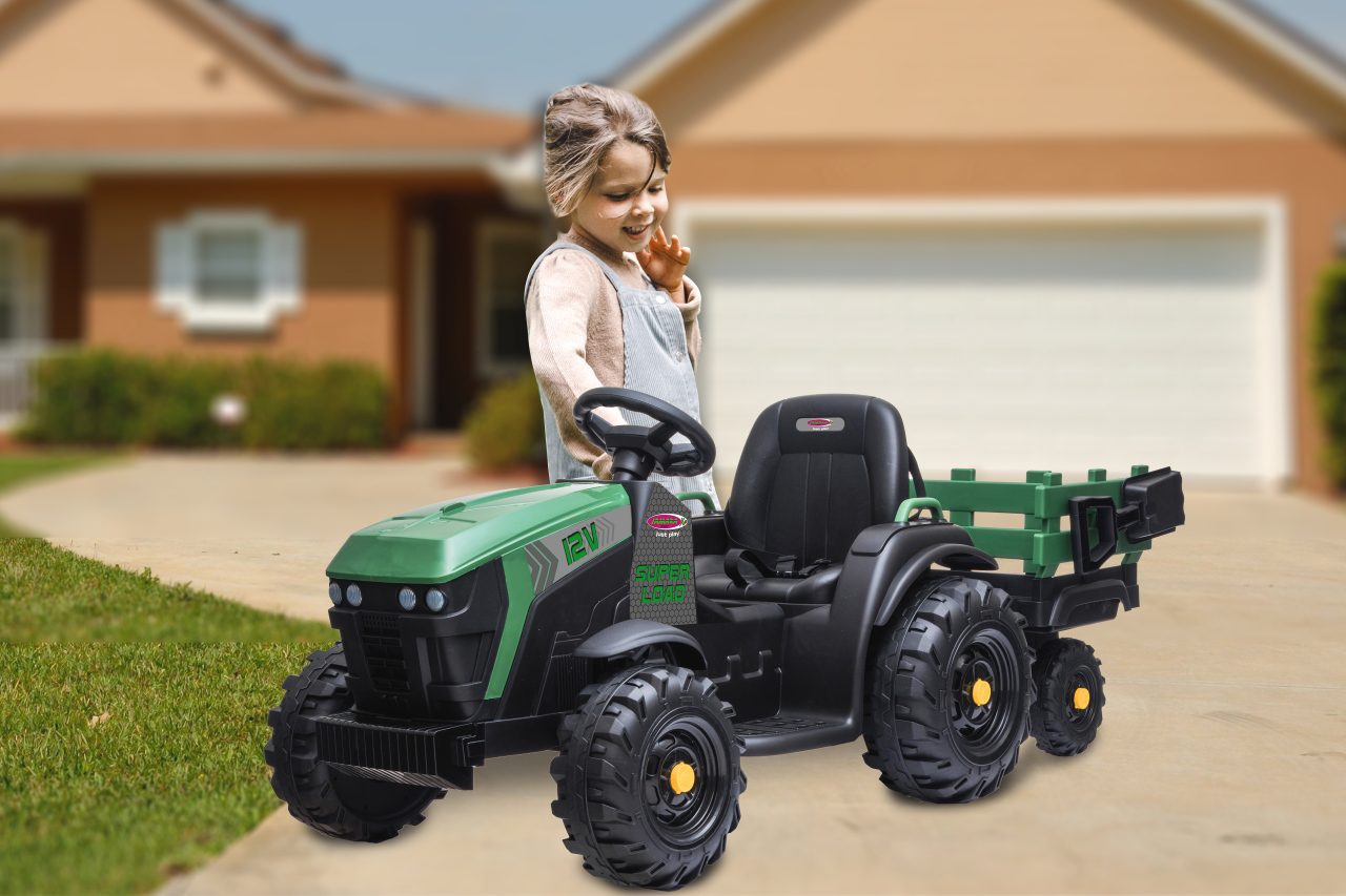 Jamara e.K. JAMARA-460896-Ride-on Traktor Super Load mit Anhänger grün 12V