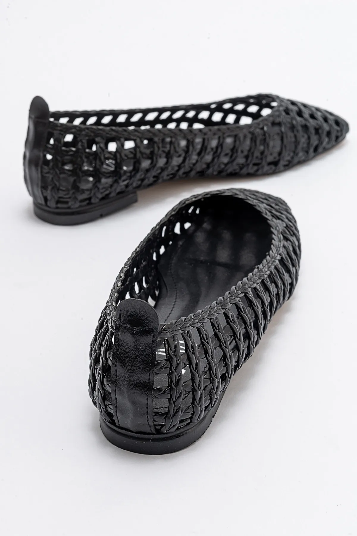 LuviShoes  ARCOLA Schwarze gestrickte gemusterte Damen-Ballerinas