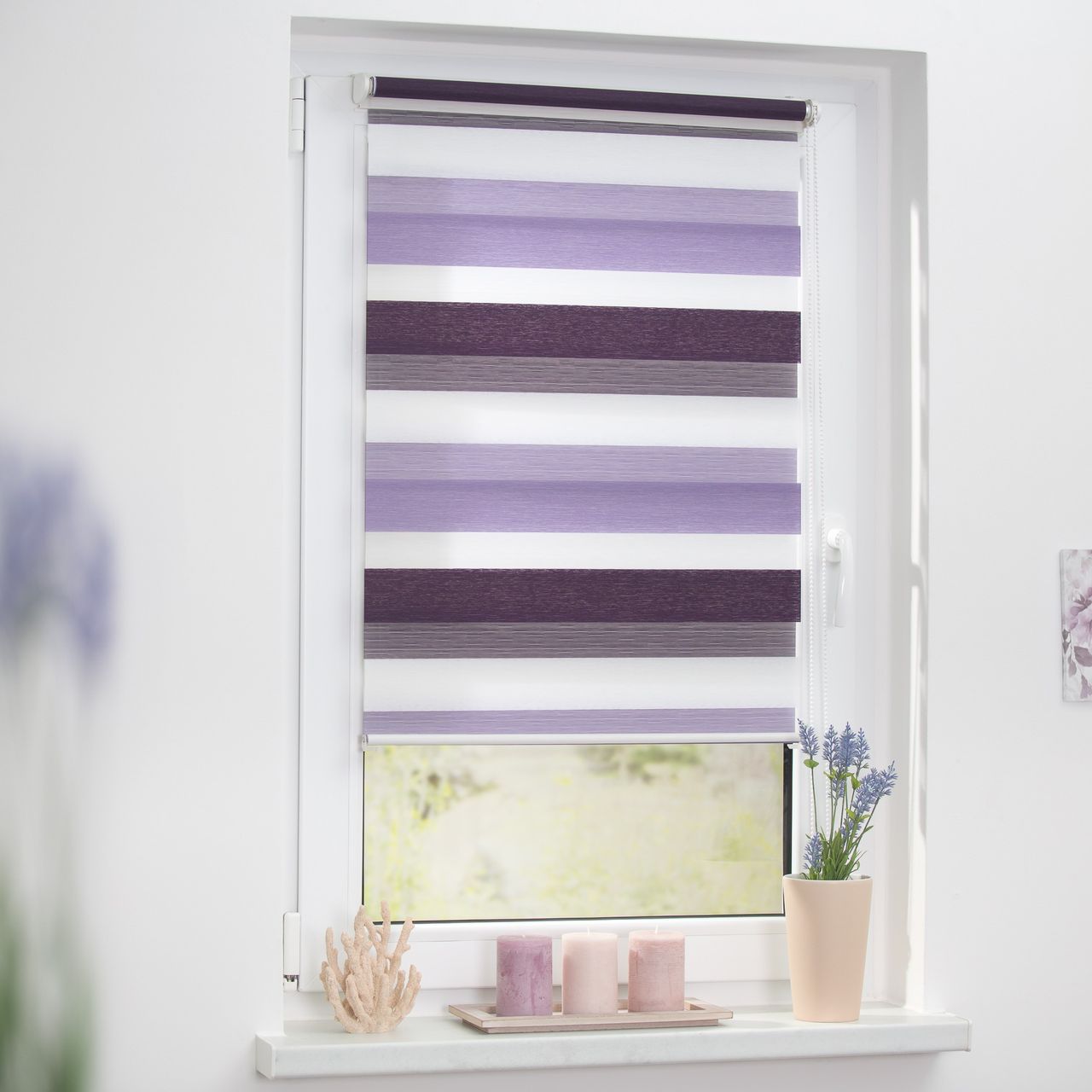 Lichtblick Duo-Rollo Klemmfix, ohne Bohren, Bunt - Violett - Lila - Weiß, 45 x 150 cm (B x L)