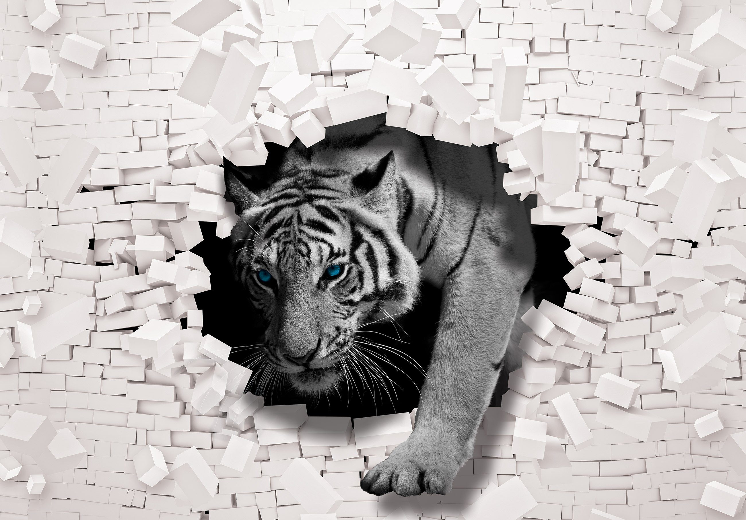 Wallarena Fototapete Kinderzimmer Jungen 3D EFFEKT Tiger Tiere Ziegel Abstrakt Modern Vlies Tapete für Wohnzimmer oder Schlafzimmer Vliestapete Wandtapete Motivtapete, Glatt, 3D-Optik, Vliestapete inklusive Kleister