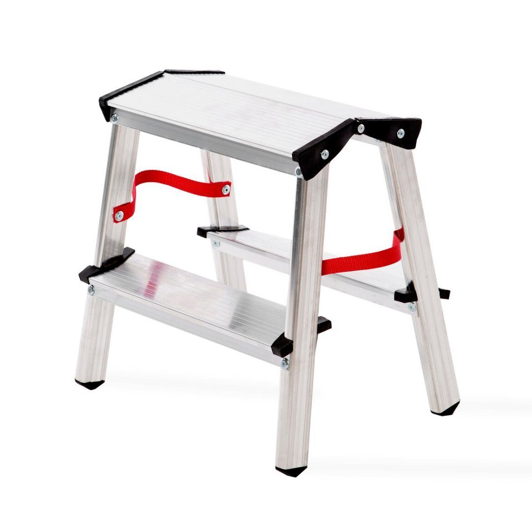 nm_trade Doppelleiter Doppelleiter aus Aluminium, Klapptrittleiter bis 125 kg, Aluleiter, 2x3, 2x4 oder 2x5 Stufen, Zweiseitige Haushaltsleitern, Stehleiter