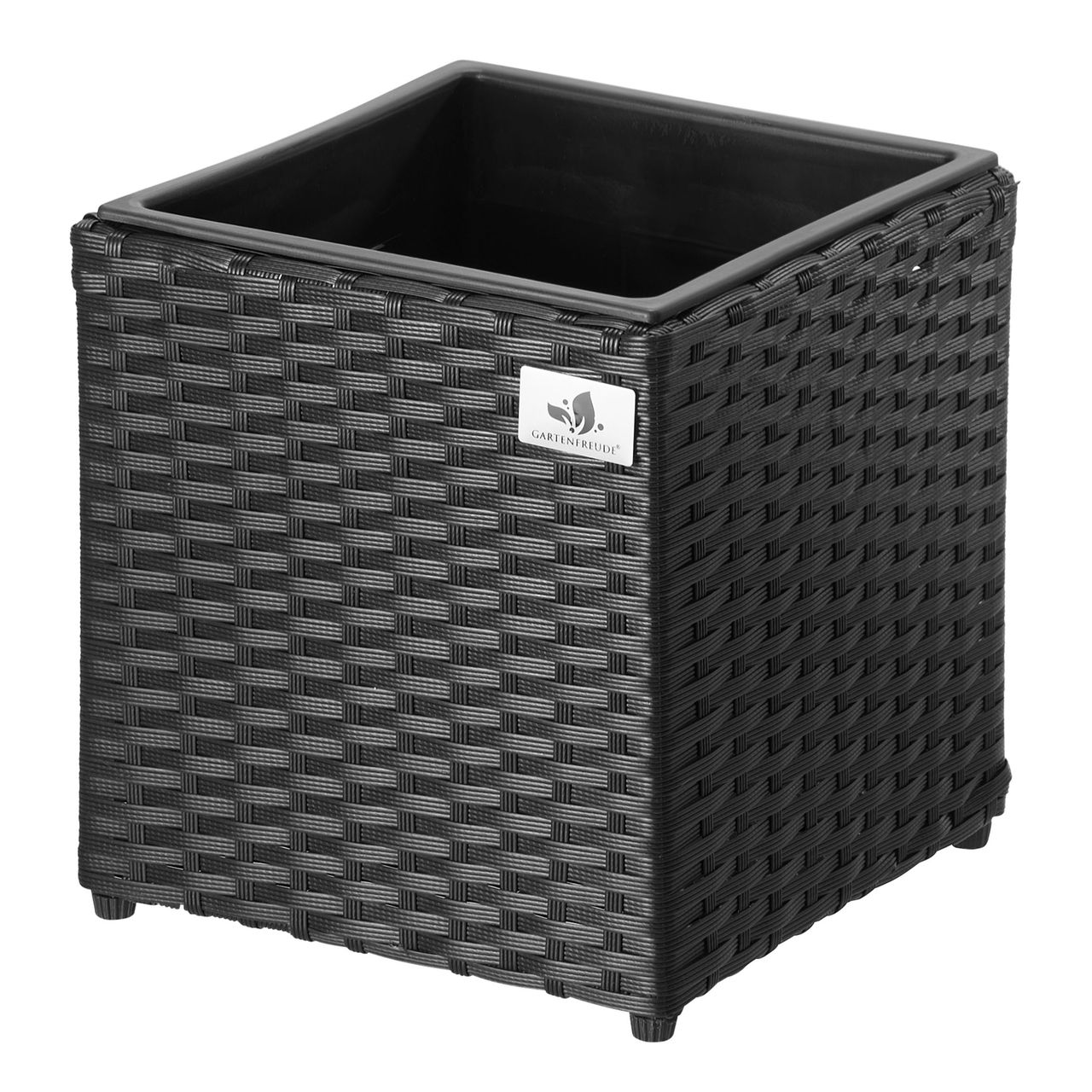 Weles Pflanzkübel Polyrattan 28 x 28 x 28 cm, für Innen und Außen, Kunststoffeinsatz, 4-Faser schwarz