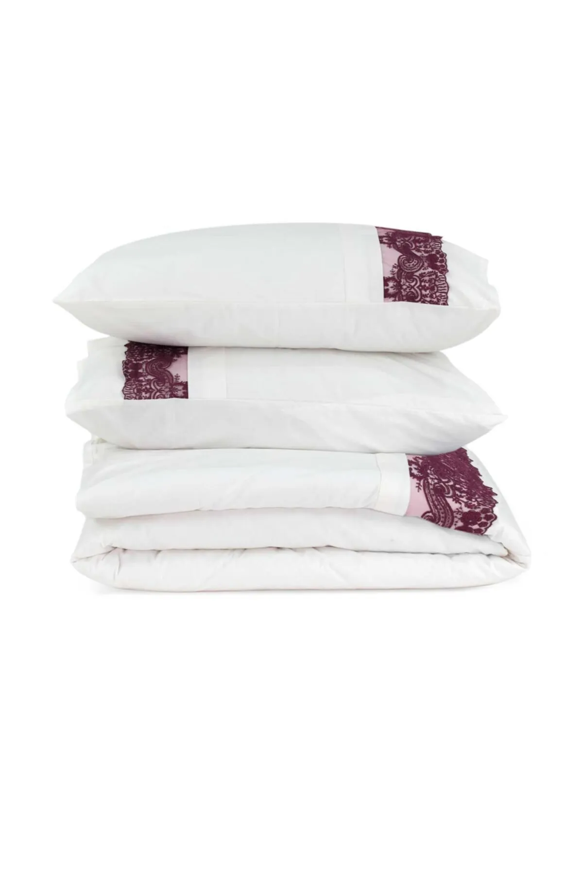 Elart  Bettbezug-Set für Doppelbett, 100 % natürliche Baumwolle, Spitze, 4 Kissen, 6 Teile, Türkis-Pflaume