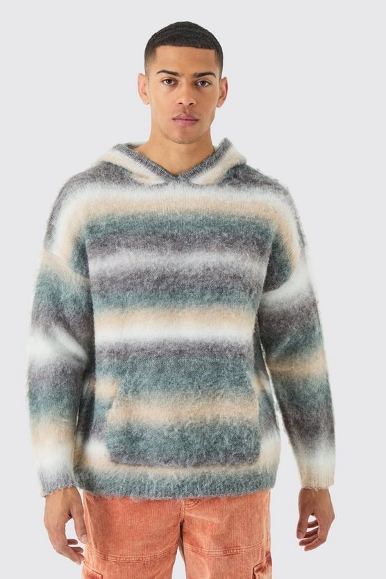 Gestreifter Hoodie in Sage