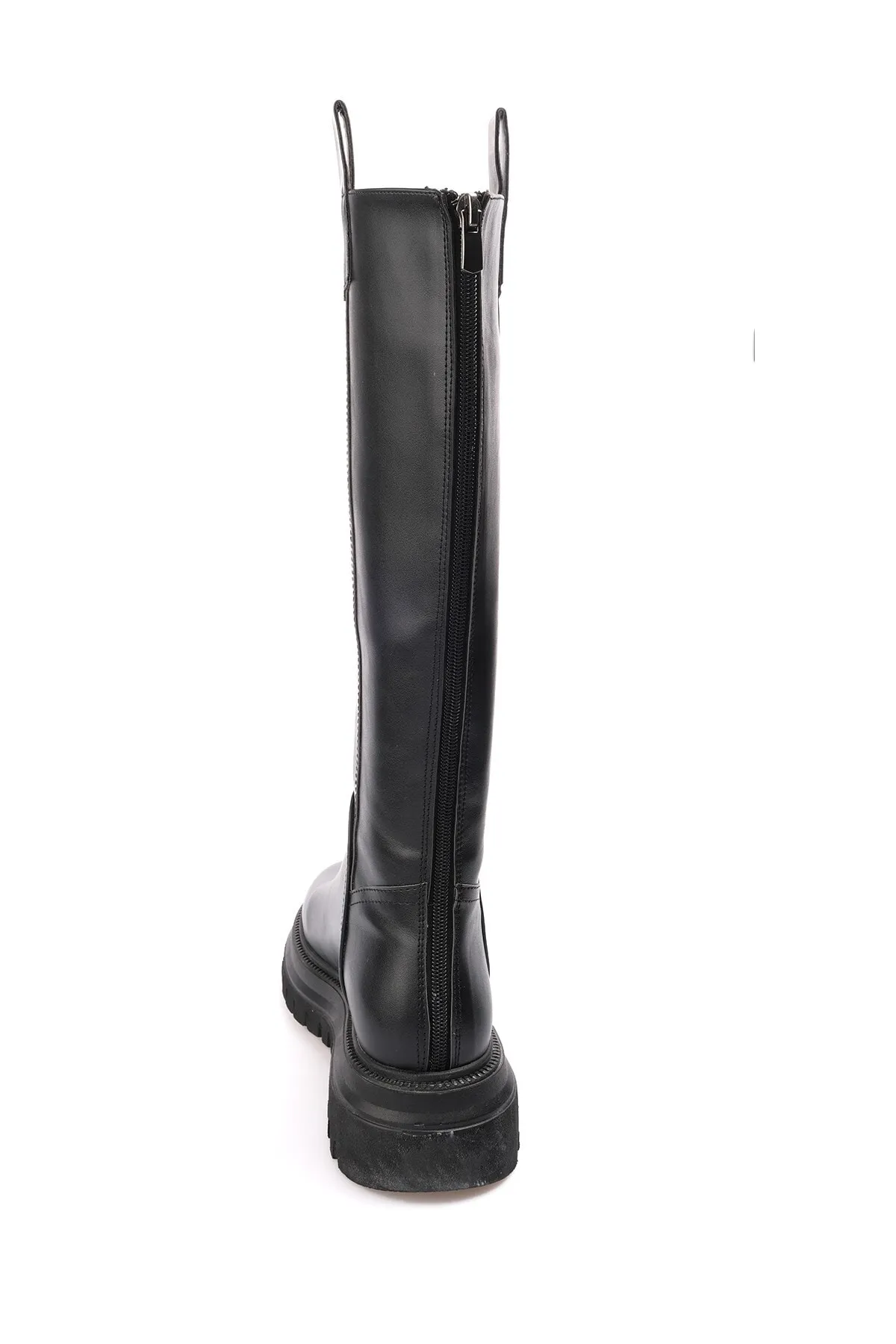 Mio Gusto  Schwarze, pelzgefütterte Damenstiefel aus Leder mit Reißverschluss hinten