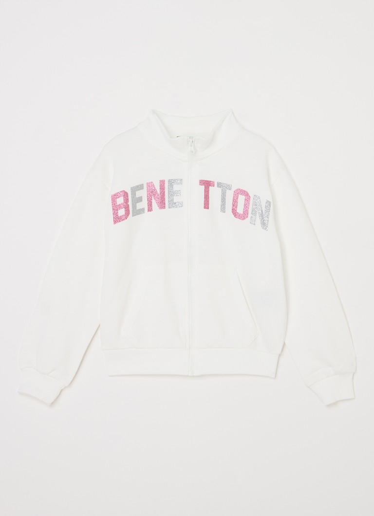 Jachetă trening Benetton cu logo imprimat și paiete.