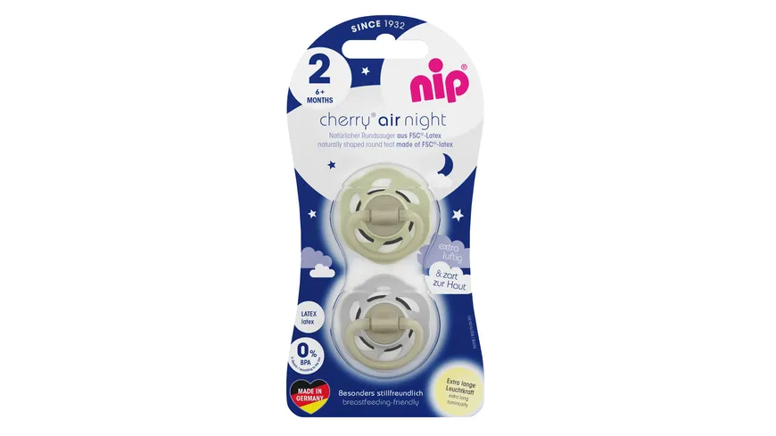 nip® Schnuller Cherry Air Night Latex Größe 2 (6+ Monate)
