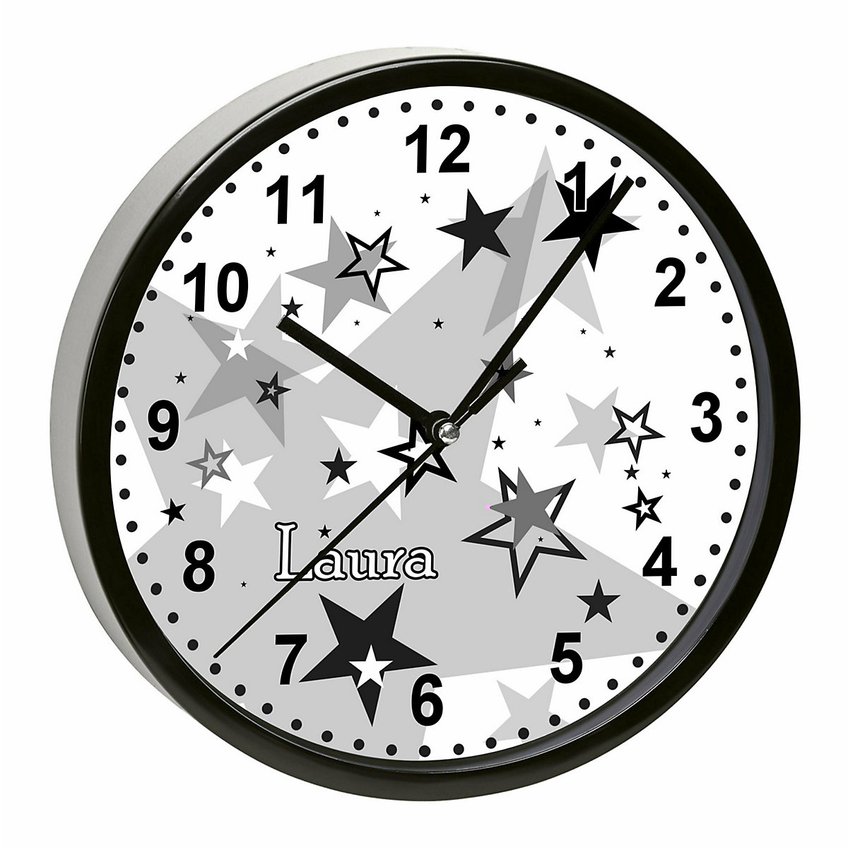 Kinder Wanduhr personalisiert mit Name Sternenhimmel Schwarz
