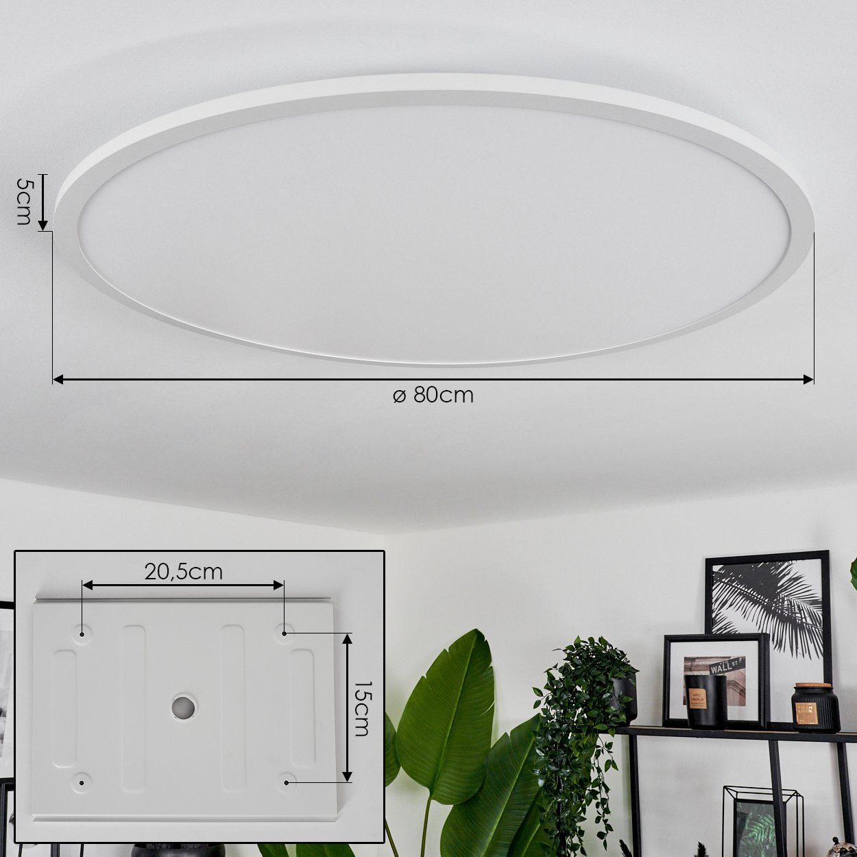 hofstein Deckenleuchte dimmbare Deckenlampe aus Metall/Kunststoff in Weiß (80 cm), LED wechselbar, 2700-6500 Kelvin, RGB Farbwechsler, steuerbar über Smart App/ Fernbedienung
