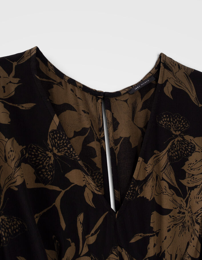 Robe longue noire imprimé fleurs de lys Femme