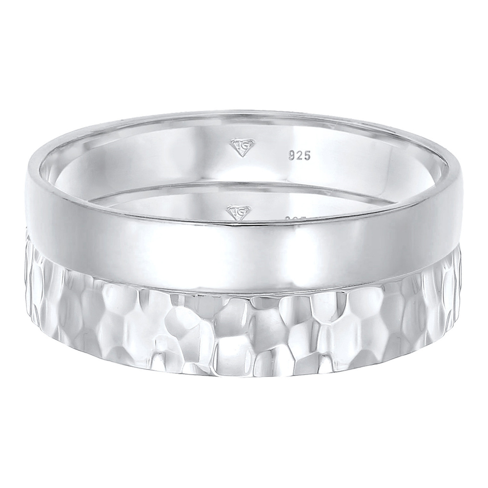 KUZZOI KUZZOI Bague Hommes Bande Set Basique Martelé en Argent Sterling 925 Oxydé Bague