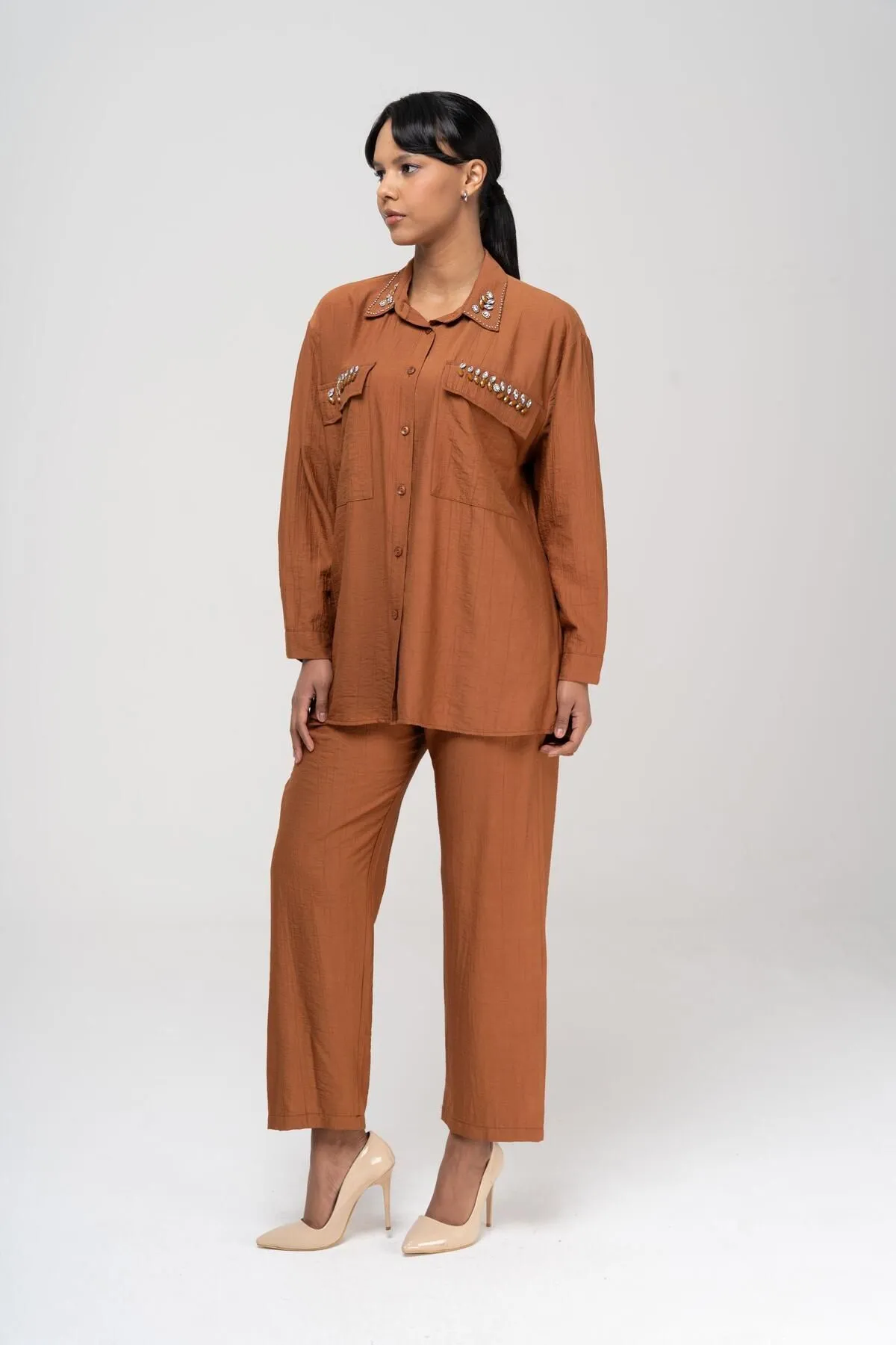 Olcay  Tuniği Hosenset mit Steindetail und elastischer Taille, ZIMT, 9222-TK