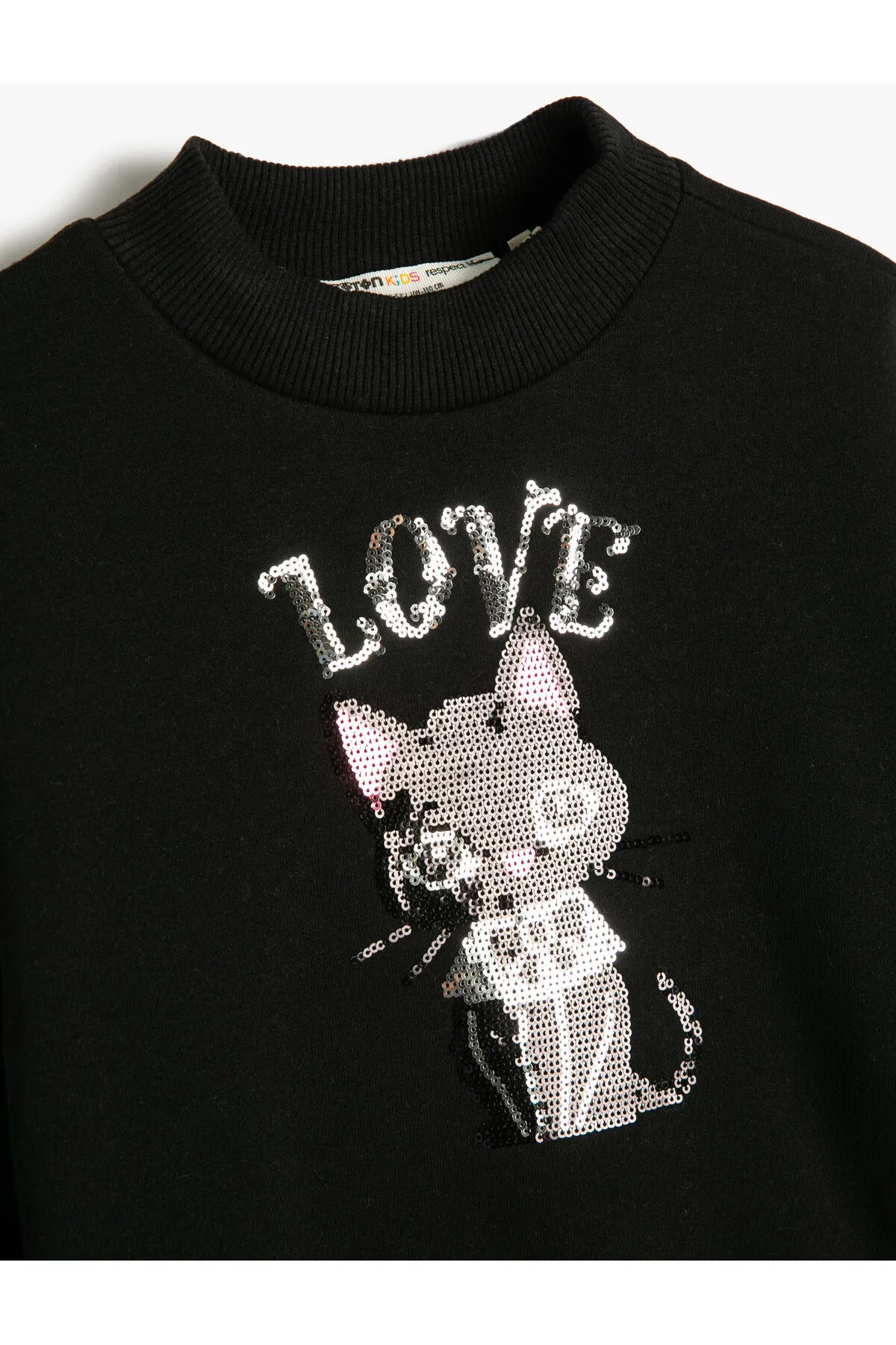 Koton  Sweatshirt mit Katzenstempel-Paillettenstickerei, roségoldenem Rundhalsausschnitt