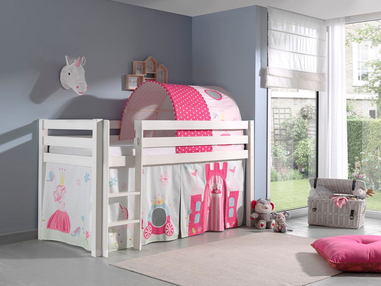 VIPACK Spielbett Pino mit Textilset Vorhang und Tunnel 