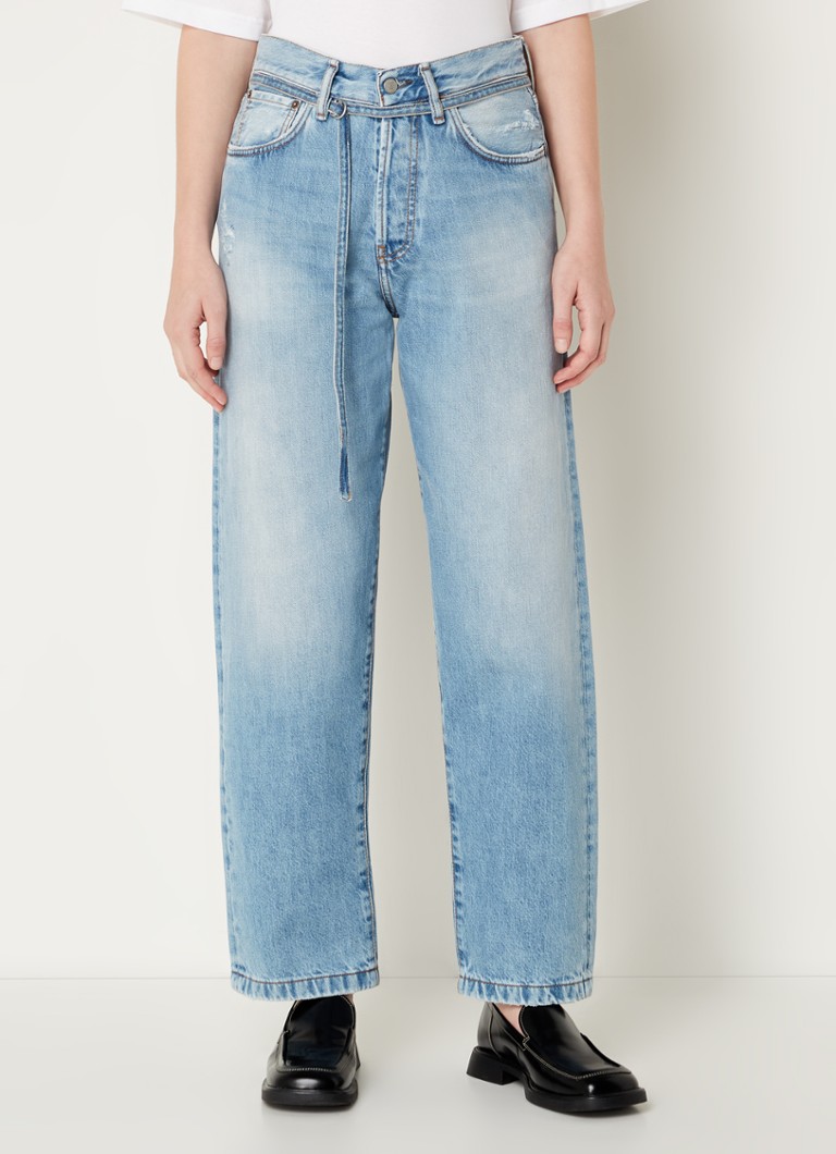 Τζιν Acne Studios με ψηλή μέση, φαρδιά εφαρμογή, ανοιχτόχρωμο τελείωμα και ζώνη