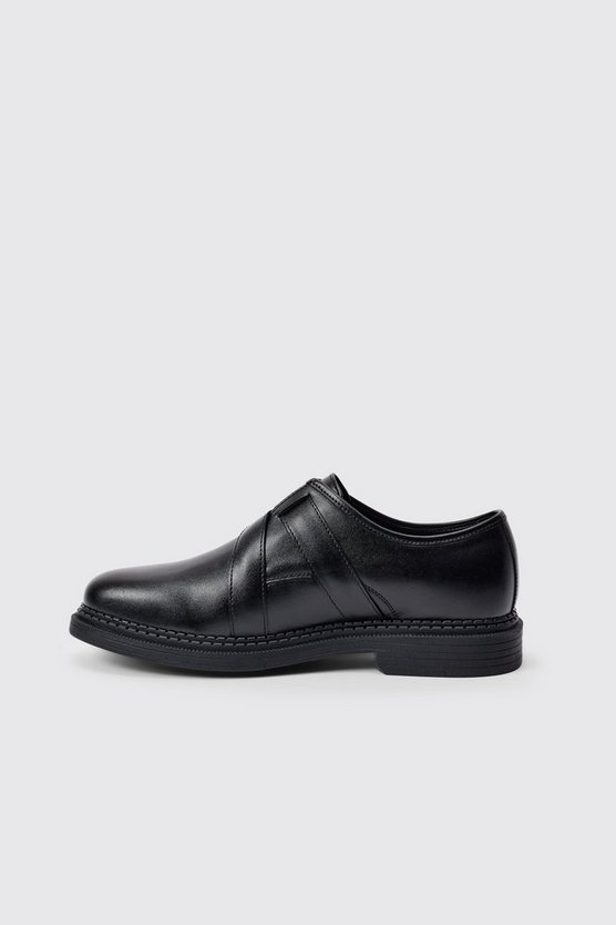 Schwarz PU-Loafer mit Riemchen-Detail