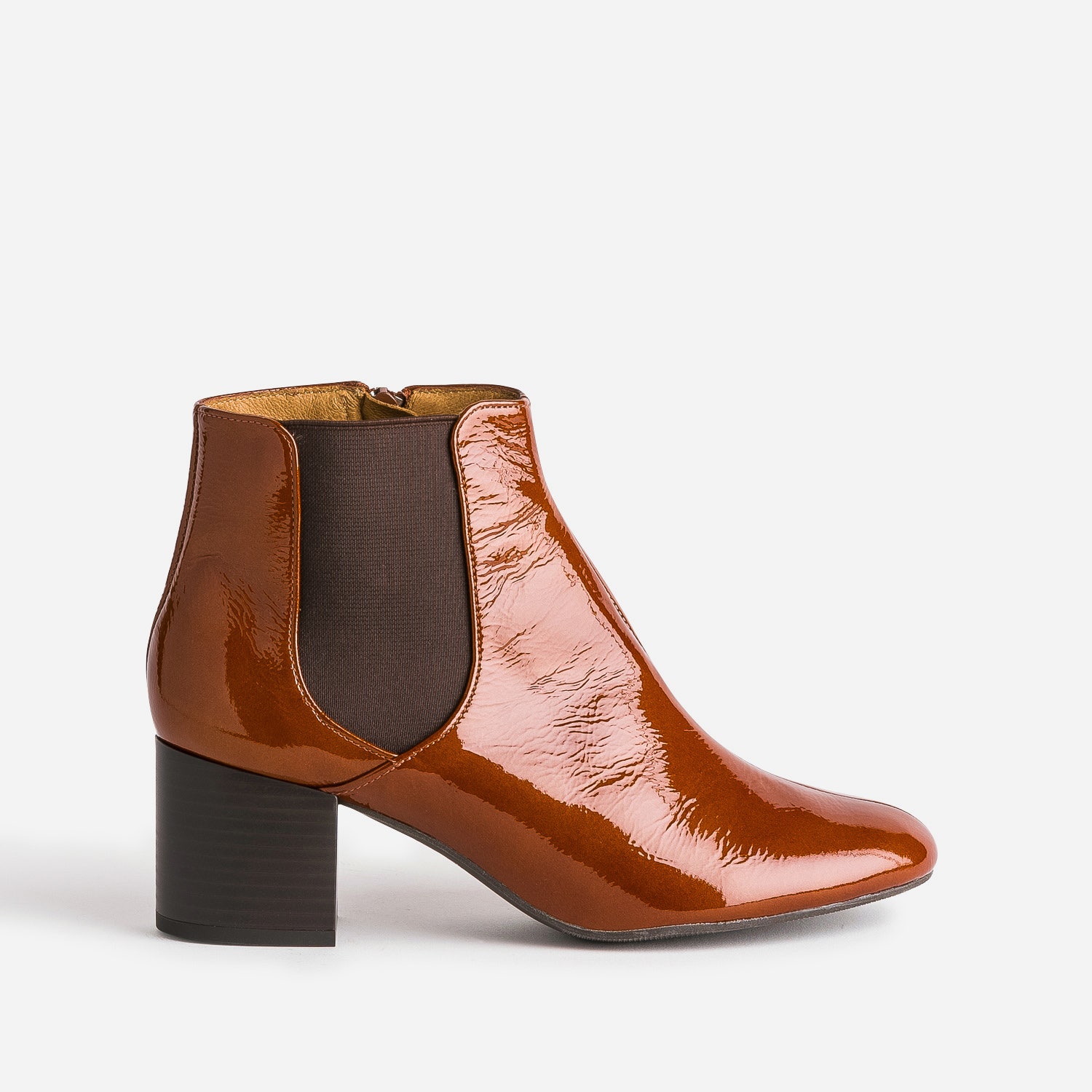 Chelsea boots à talon ERAM FLEX cognac en cuir verni