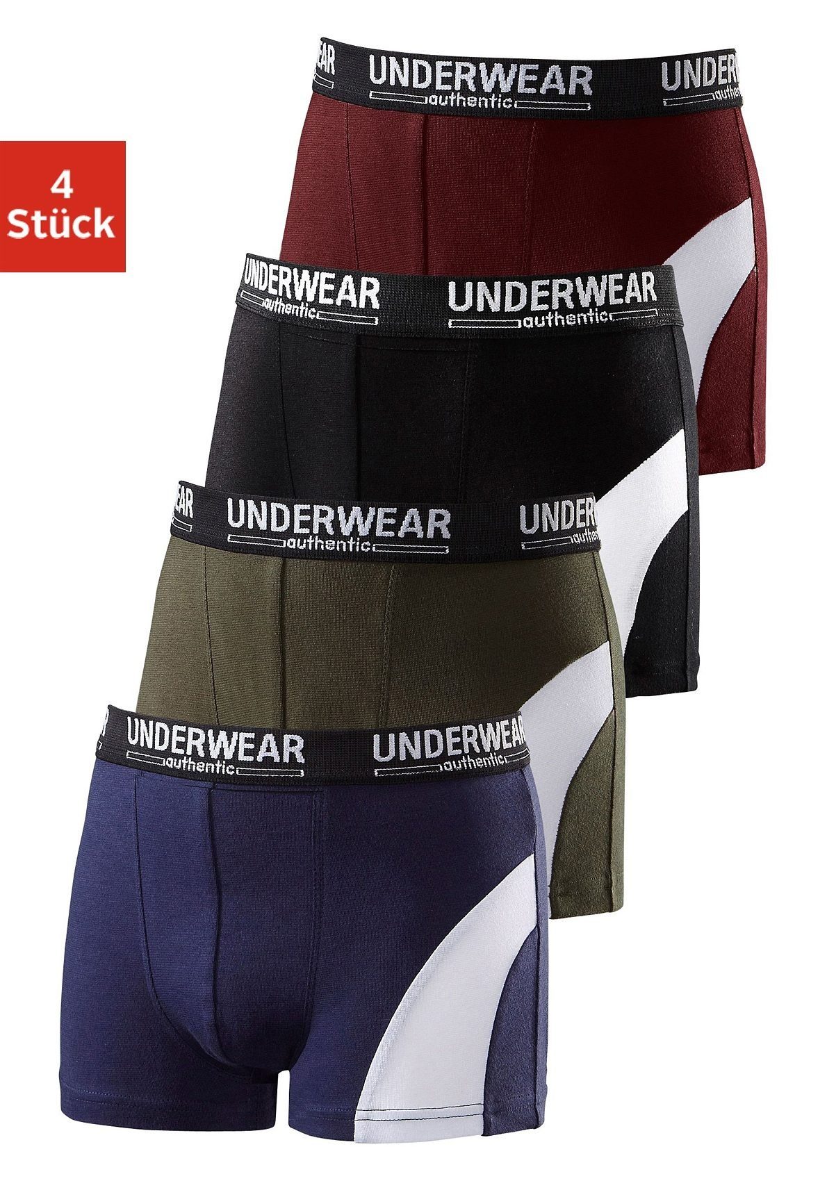 AUTHENTIC UNDERWEAR Boxer (Packung, 4-St) für Jungen, cooler Look durch weißen Einsatz
