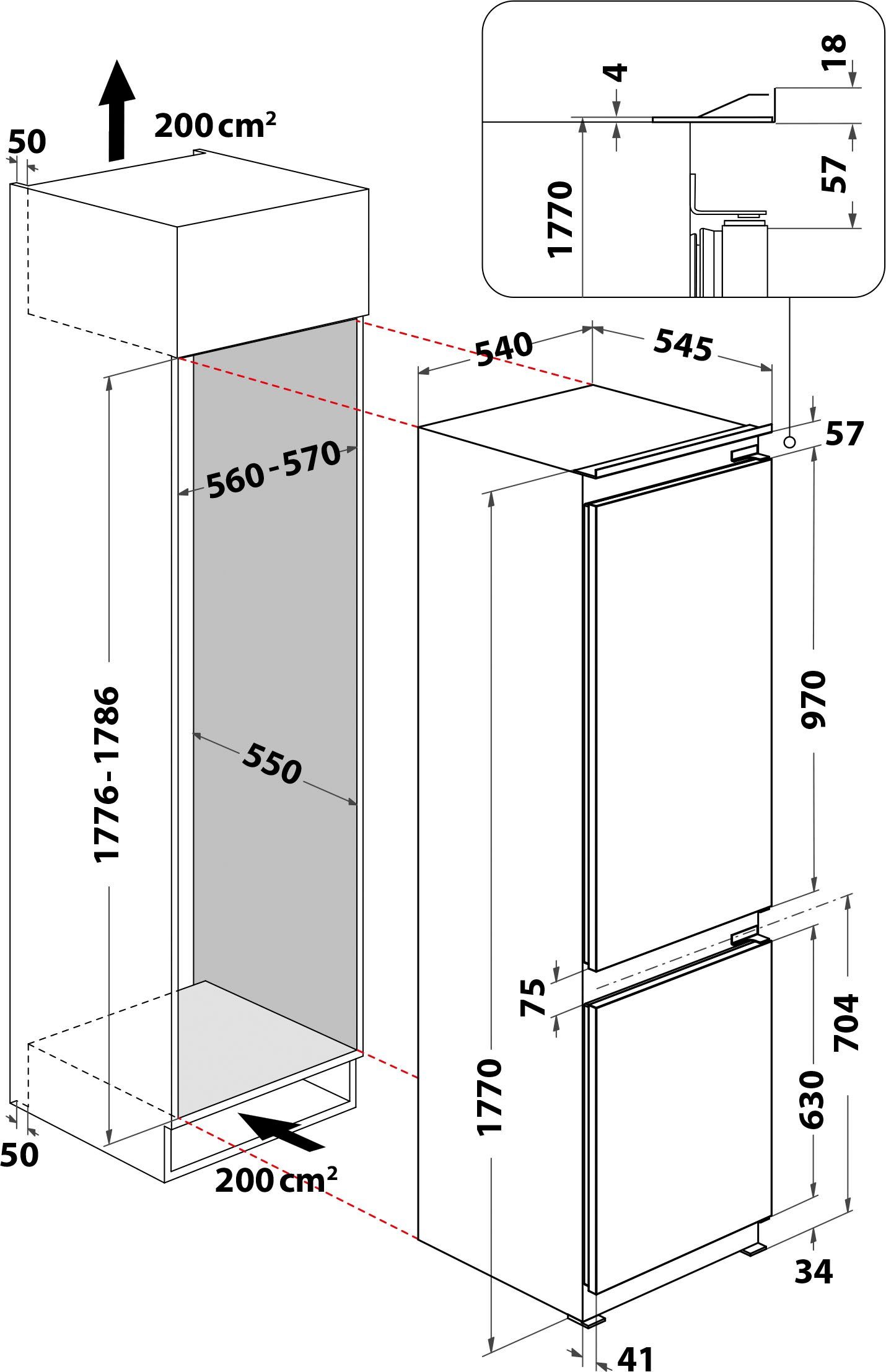 Privileg Einbaukühlgefrierkombination PCI 178SE, 177 cm hoch, 54 cm breit