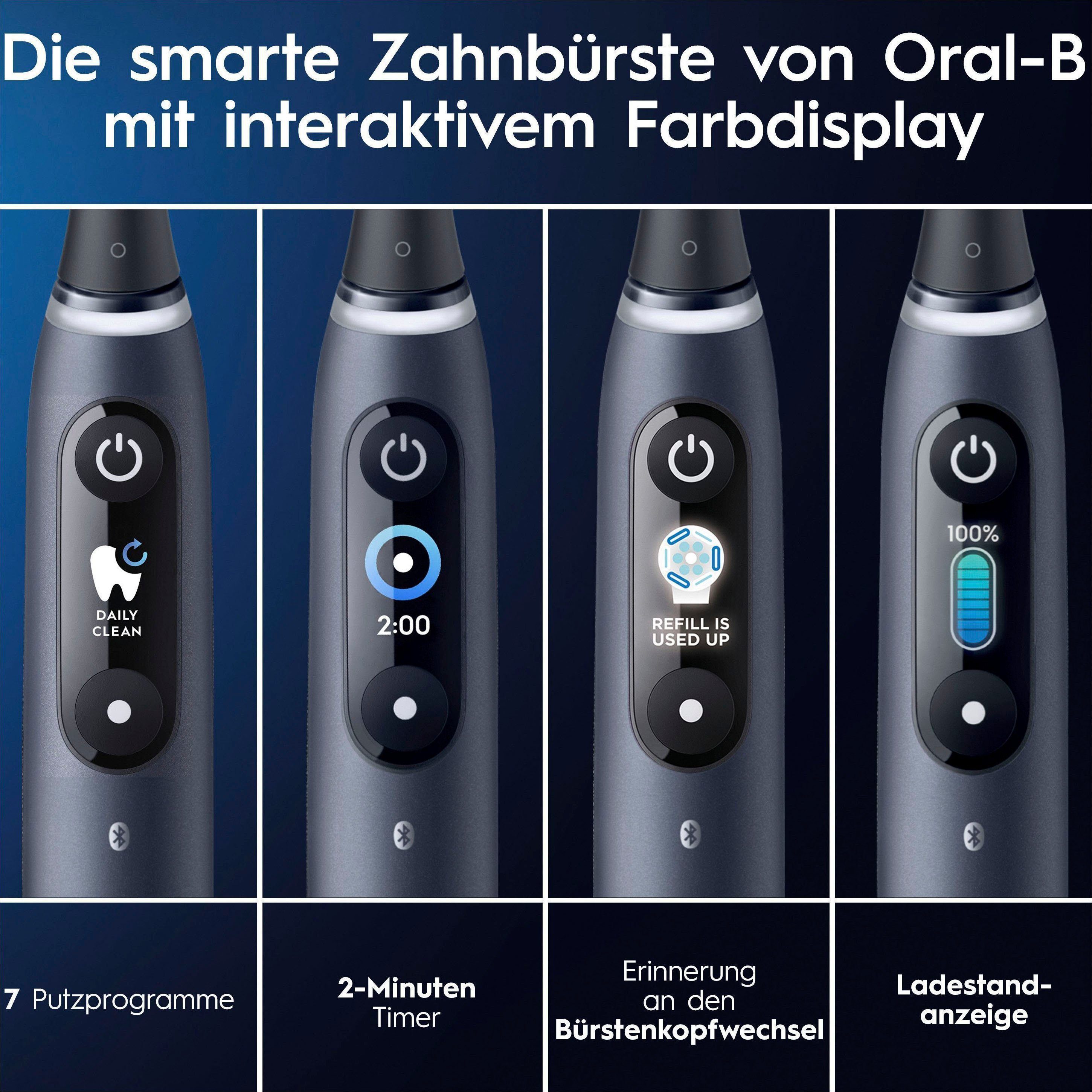 Oral-B Elektrische Zahnbürste iO 9 Duopack, Aufsteckbürsten: 3 St., mit Magnet-Technologie, 7 Putzmodi, Farbdisplay & Lade-Reiseetui