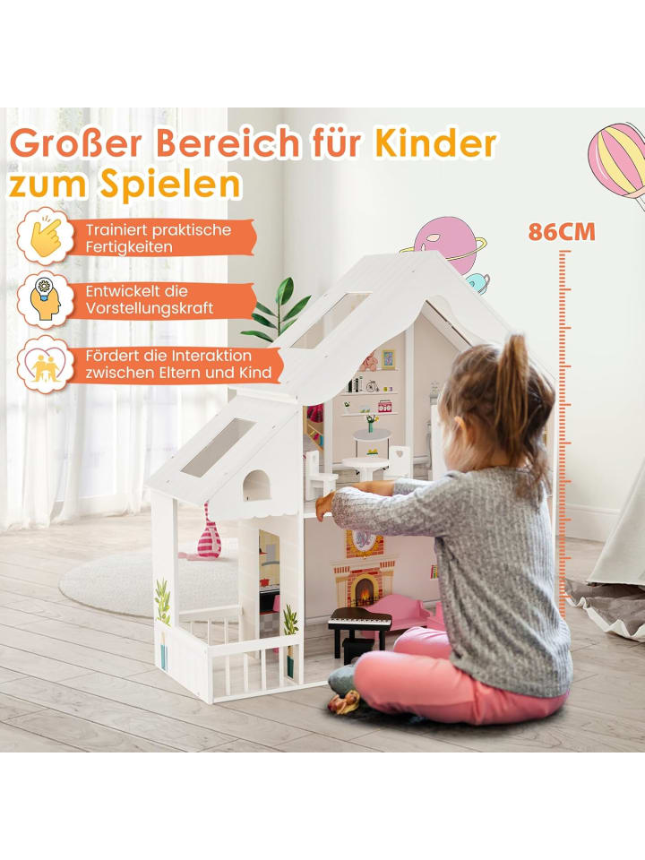 COSTWAY Puppenhaus ab 3 Jahren 81x30x86cm in Weiß günstig kaufen onesize