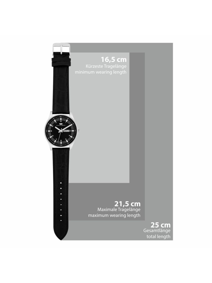 Rhodenwald & Söhne Herren Quarzuhr silber Echtleder schwarz in schwarz günstig kaufen 20 cm
