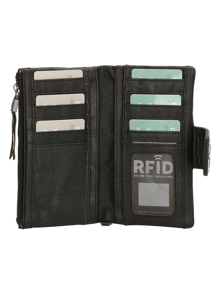 micmacbags Leder-Geldbörse in Schwarz - (B)17 x (H)10 x (T)3 cm günstig kaufen onesize