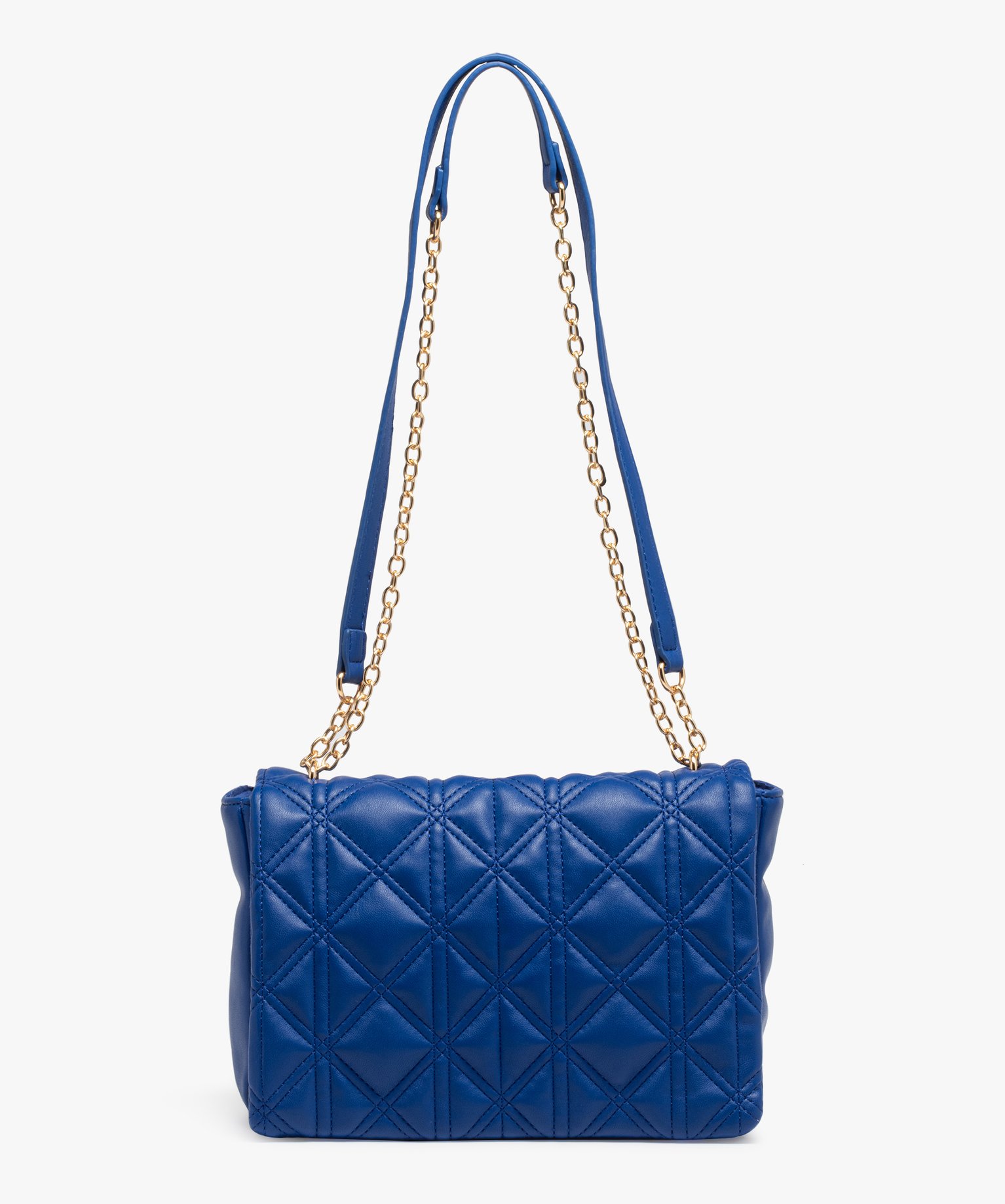 Sac besace à rabat matelassé et anse en chane femme bleu | GEMO