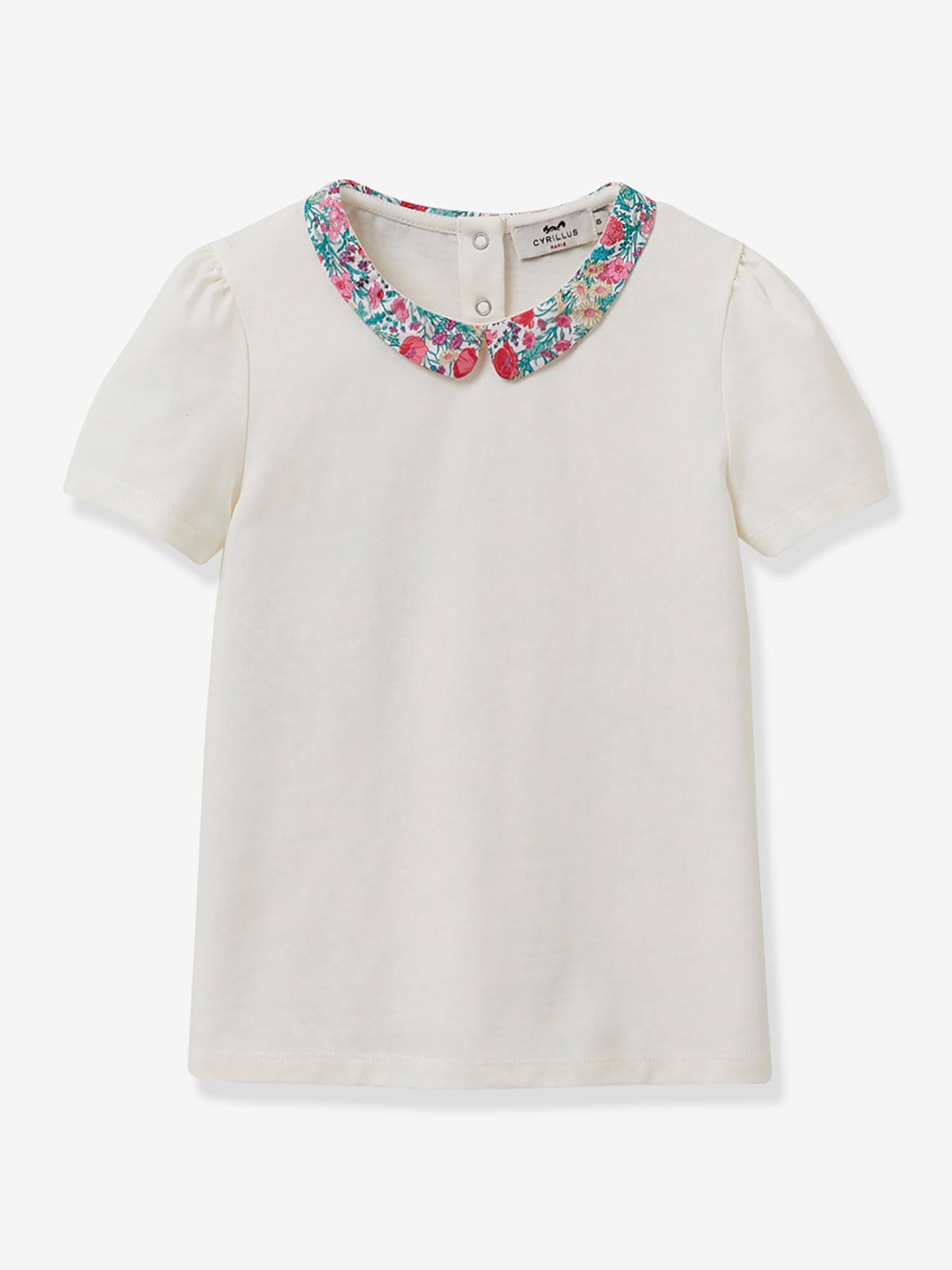 Cyrillus Mädchen T-Shirt mit Liberty-Kragen CYRILLUS, Bio-Baumwolle - wollweiß