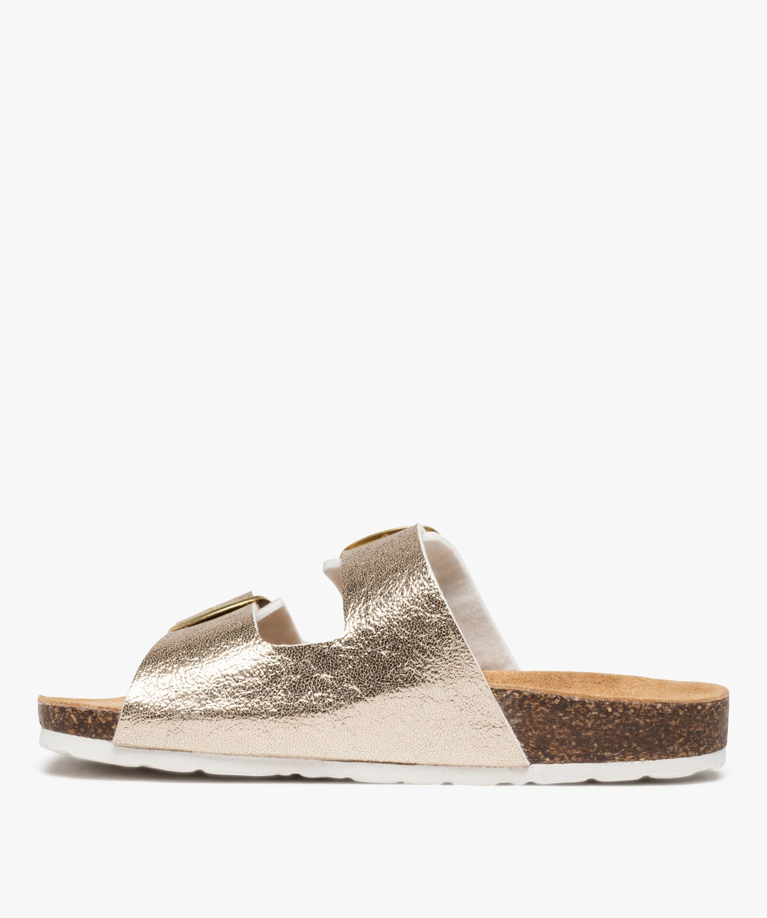 Mules femme à double bride à boucles unies or | GEMO