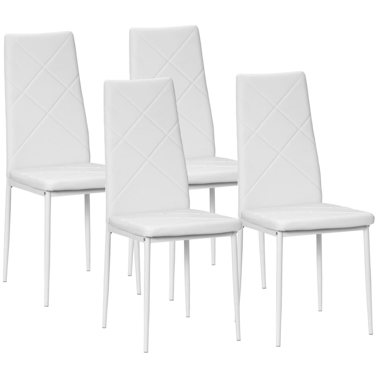 HOMCOM Esszimmerstuhl, 4er-Set Küchenstuhl, Gepolsterte Esszimmerstühle, Weiß