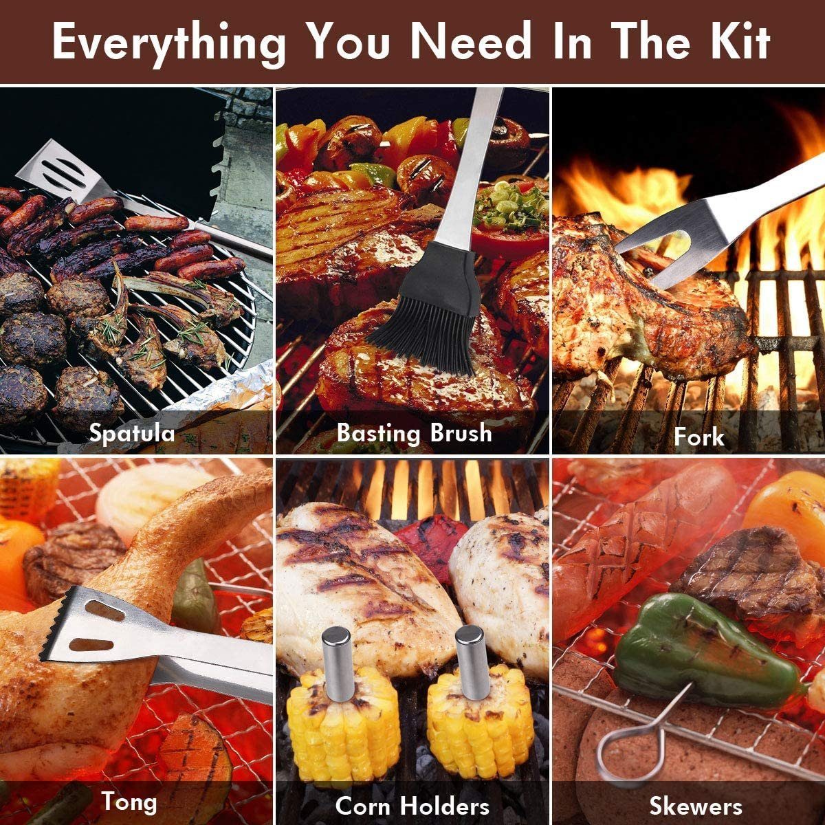 vokarala Grillbesteck-Set VOKARALA Grillbesteck Set 19er Bestecksets BBQ Grillzubehör, Barbecue Sets Grillen Werkzeuge Koffer aus Edelstahl Ideal für Outdoor Picknick Familien Garten Party (19er Grillbesteck), (19 tlg)