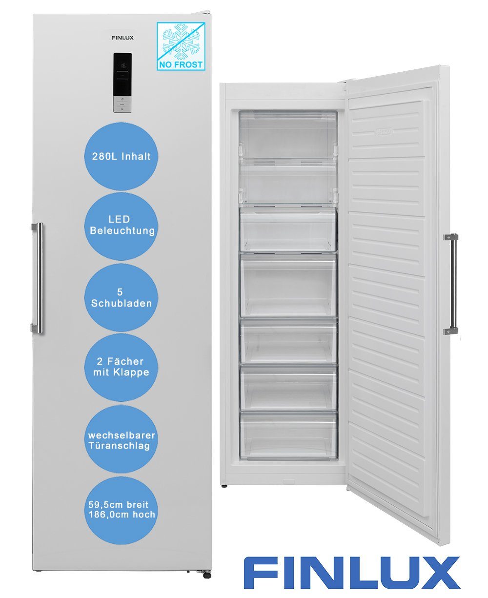 FINLUX Gefrierschrank FB SGSNF 280 WE, 186,0 cm hoch, 59,5 cm breit, NoFrost, Tür-offen-Alarm