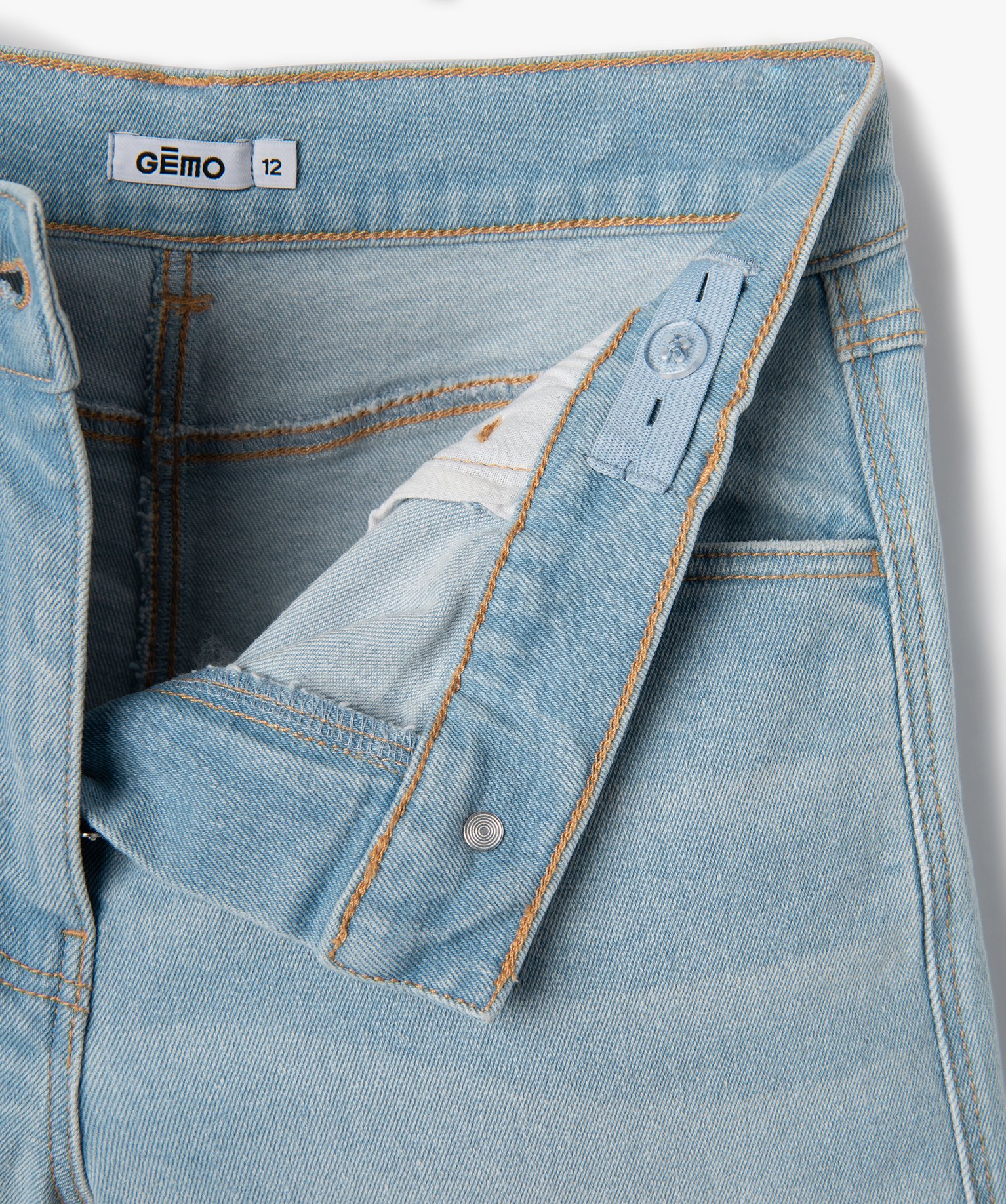 Short fille en jean avec revers cousus bleach | GEMO