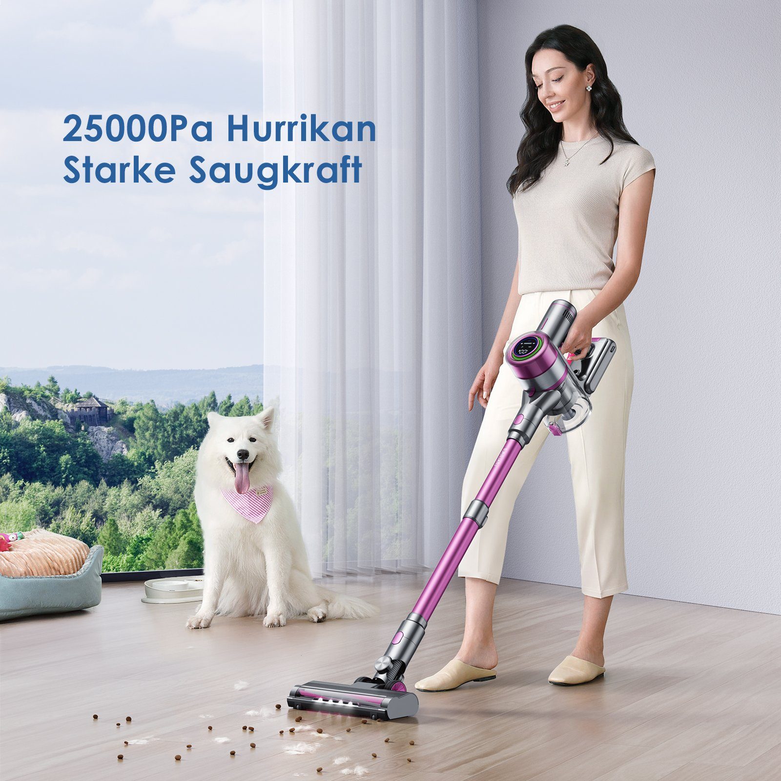 oyajia Akku-Hand-und Stielstaubsauger Smart 6 in 1 Kabellos Akkusauger 25,9V Ladestation & Halterung 2-in-1, 265,00 W, beutellos, 25kPA mit 50 Min. Laufzeit für Hartboden, Teppich, Tierhaare