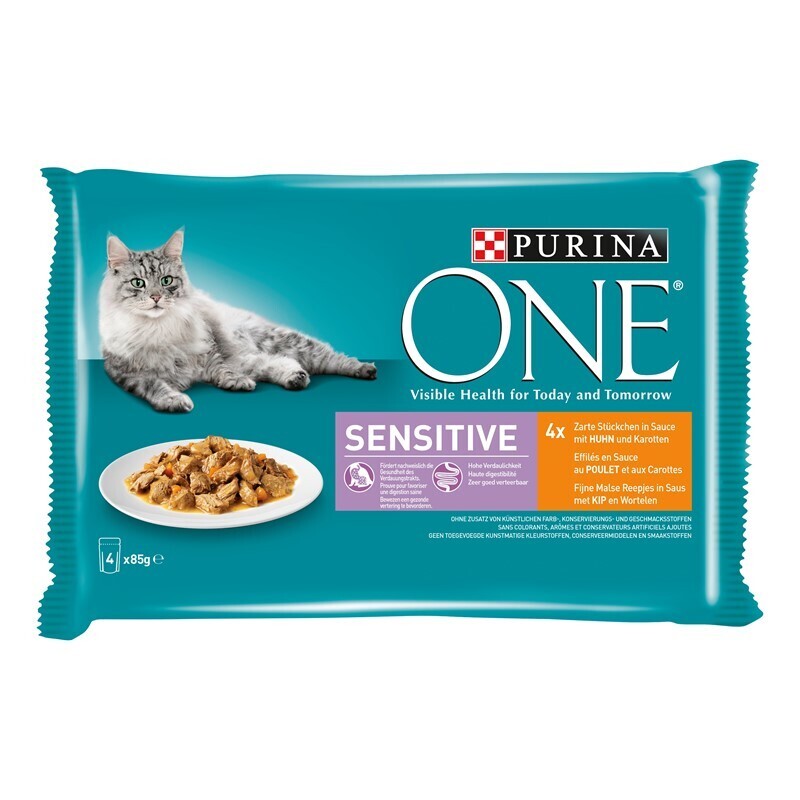 Purina ONE Nassfutter Purina ONE Sensitive Huhn & Karotten 4x85g