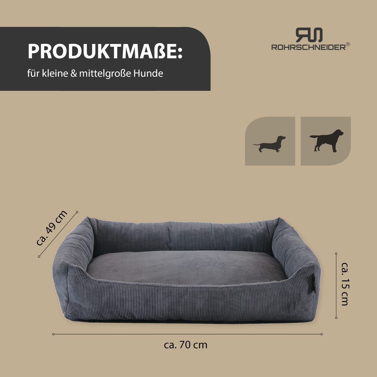 Rohrschneider Hundebetten Rohrschneider Hundebett mit Gratis-Beigabe, waschbar, robuster Fein-Cordstoff anthrazit