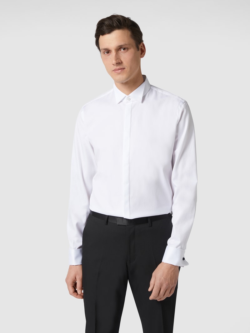 Slim Fit Smoking-Hemd aus Twill in weiß