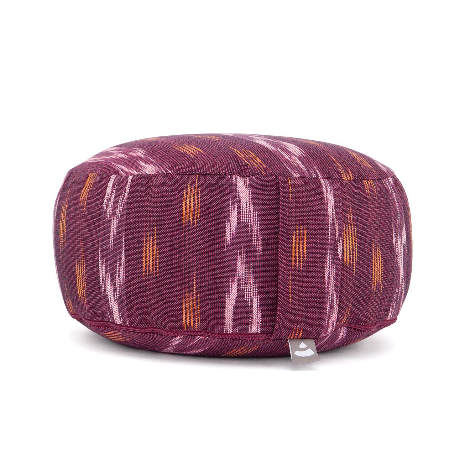 bodhi Meditationskissen Meditationskissen RONDO, ETHNO Collection, Ikat-Webstoff, weinrot gemustert