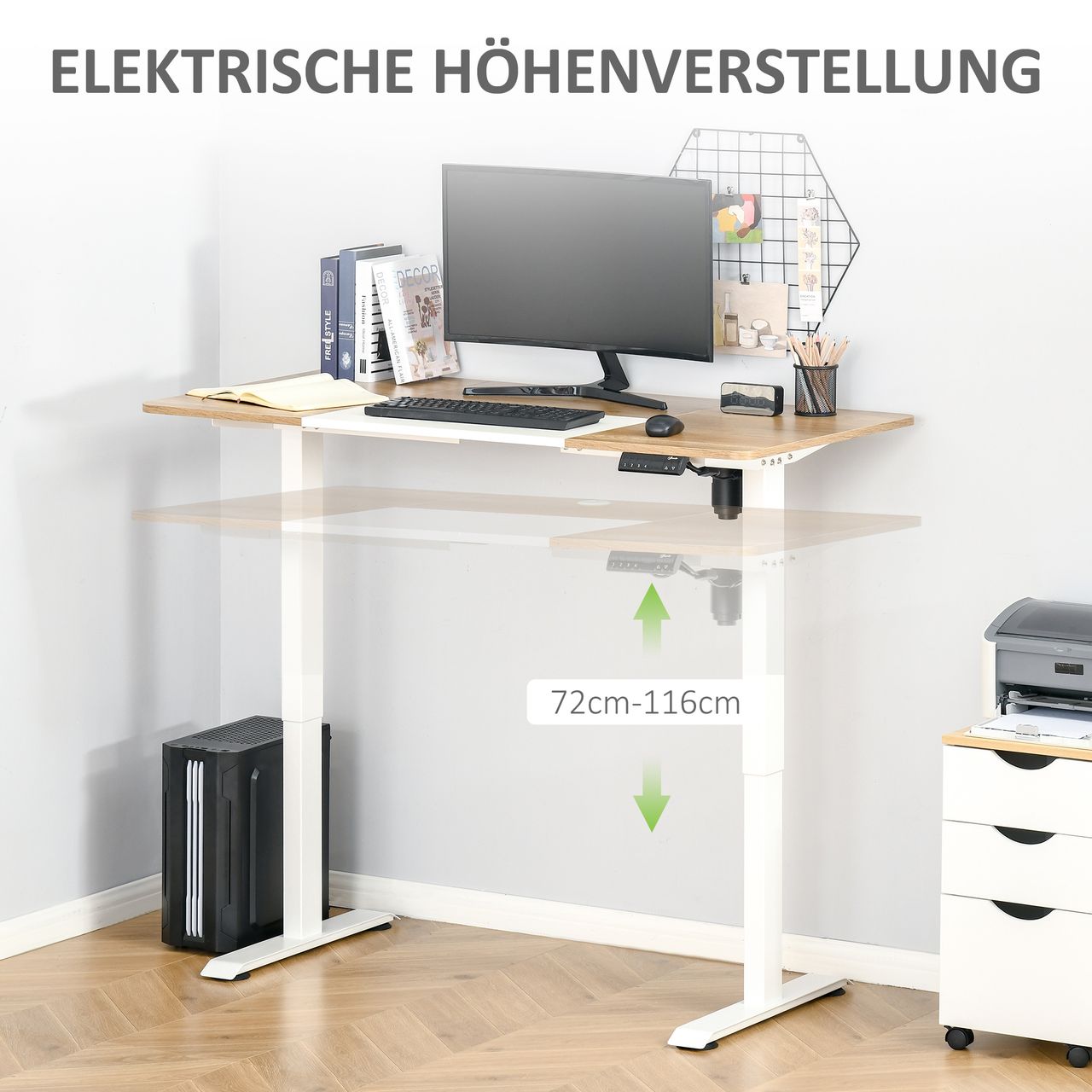 Vinsetto Elektrischer Schreibtisch Computertisch höhenverstellbar Stehschreibtisch Bürotisch Natur Weiß 140 x 70 x 72-116 cm