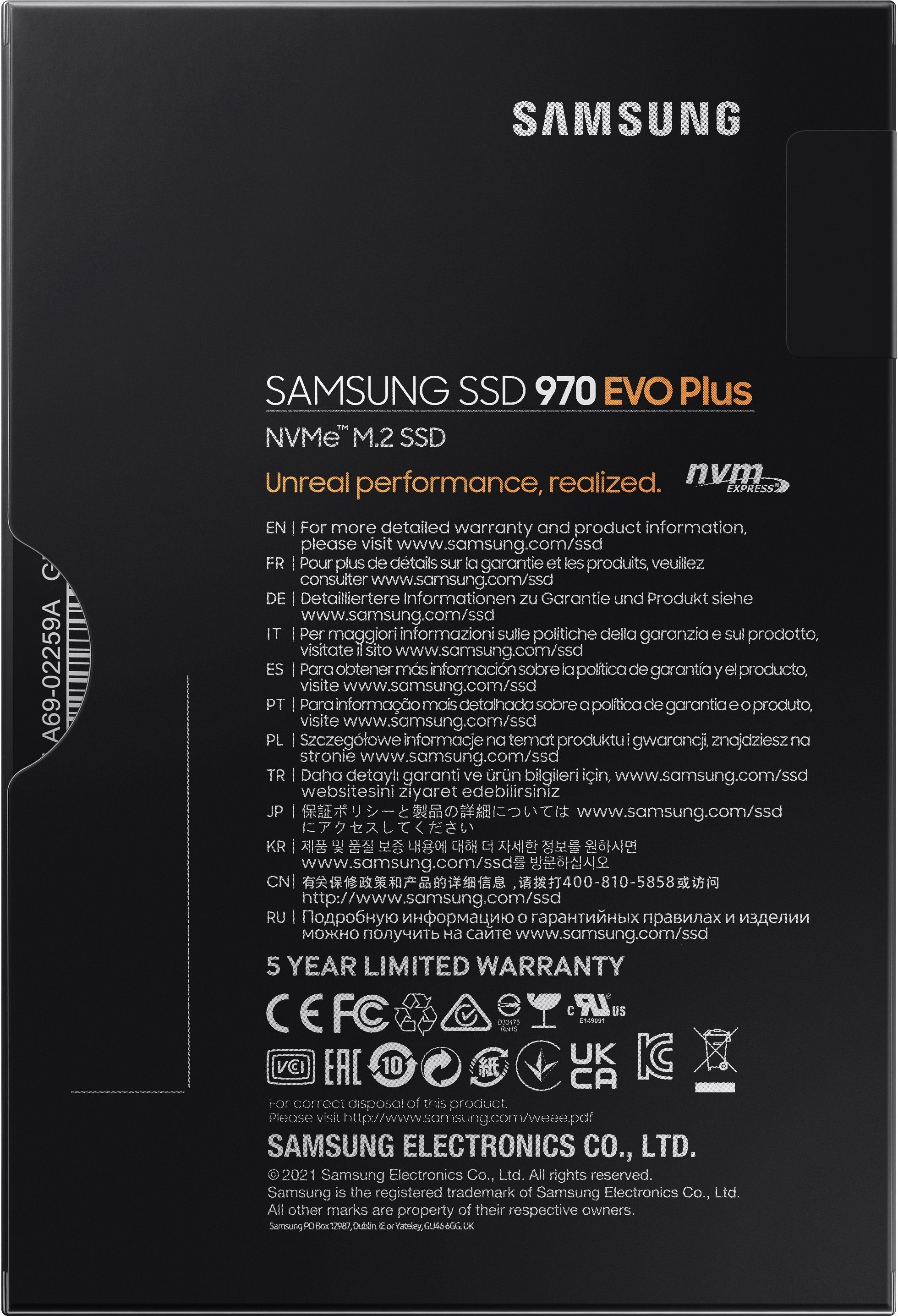 Samsung 970 EVO Plus NVMe™ M.2 1 TB interne SSD (500 GB) 3500 MB/S Lesegeschwindigkeit, 3300 MB/S Schreibgeschwindigkeit